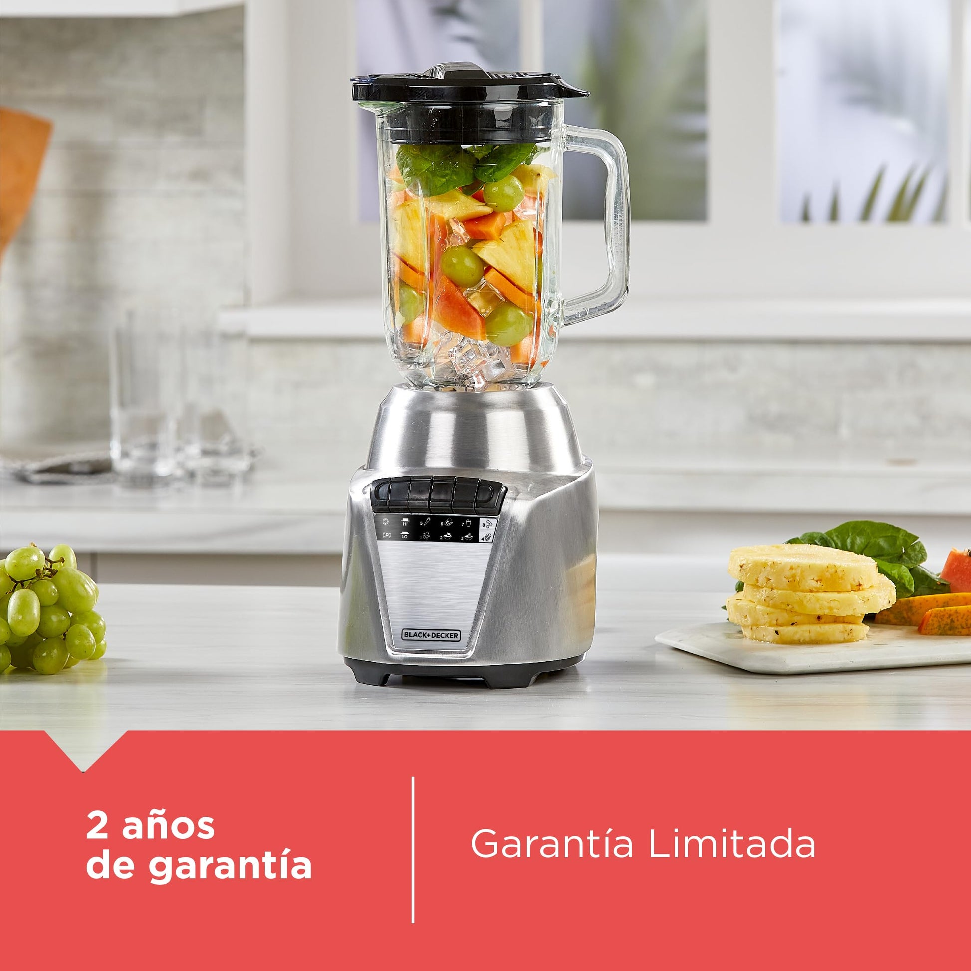 BLACK+DECKER Licuadora Ice Crush, 8 Velocidades + Pulso, 4 Cuchillas Acero Inoxidable, 700 Watts, Jarra de Vidrio 1.25Lts, BL0876-2SDLA