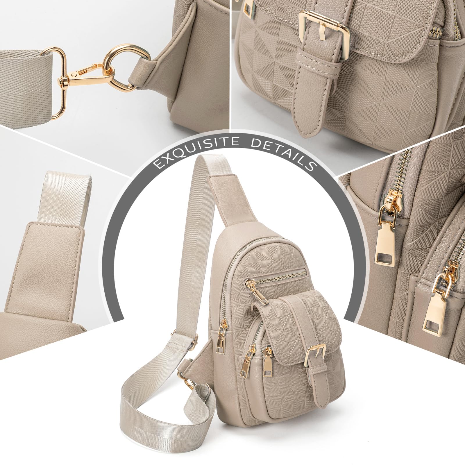 Anck Riñonera Bandolera para Mujer, Bolso Pequeño en el Pecho, Estilo Casual a Cuadros, 9831-G-YH-Khaki, Moda Relajada
