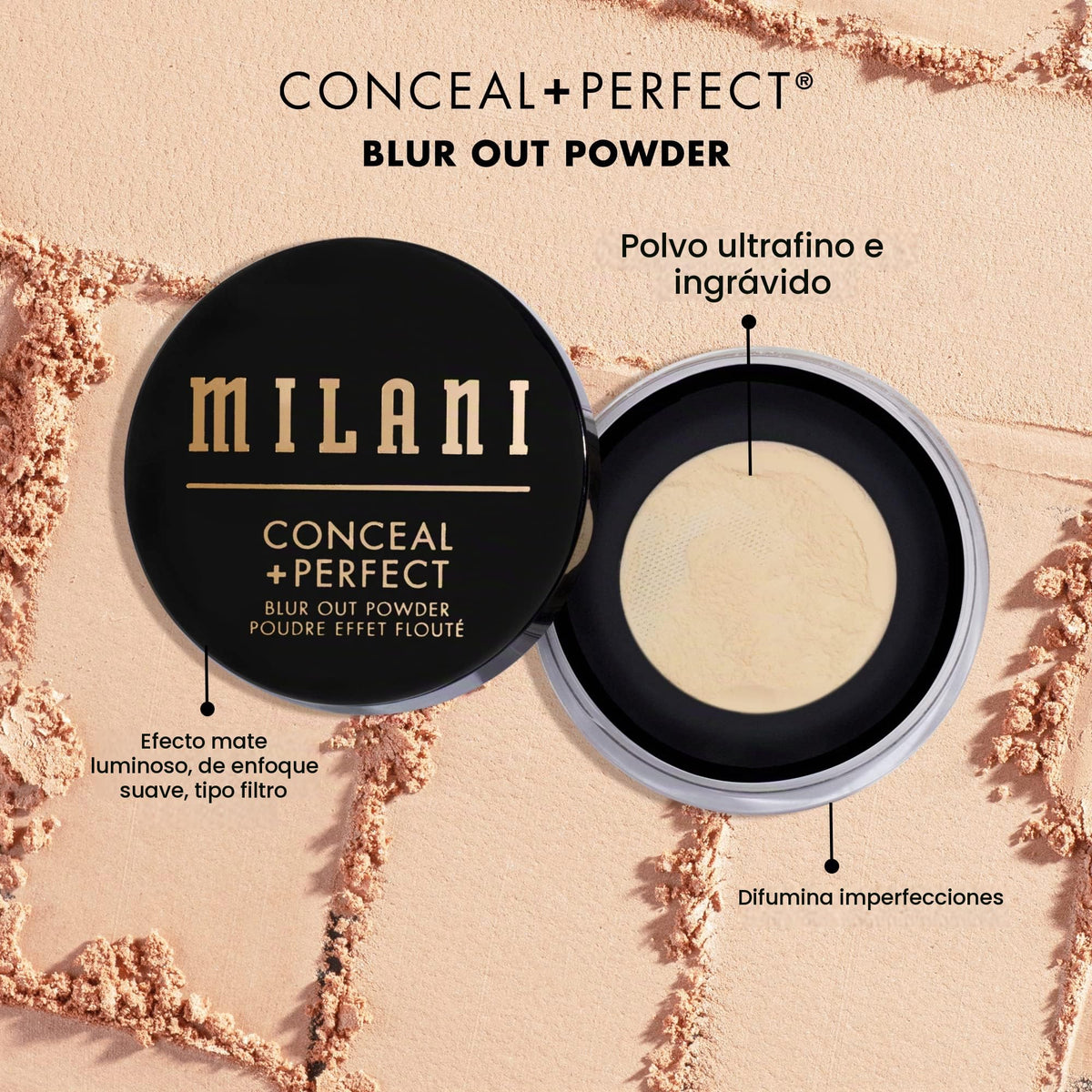 Milani Ocultar + Perfect Blur Out Polvo Ajuste Mate para Todos Los Tonos de Piel