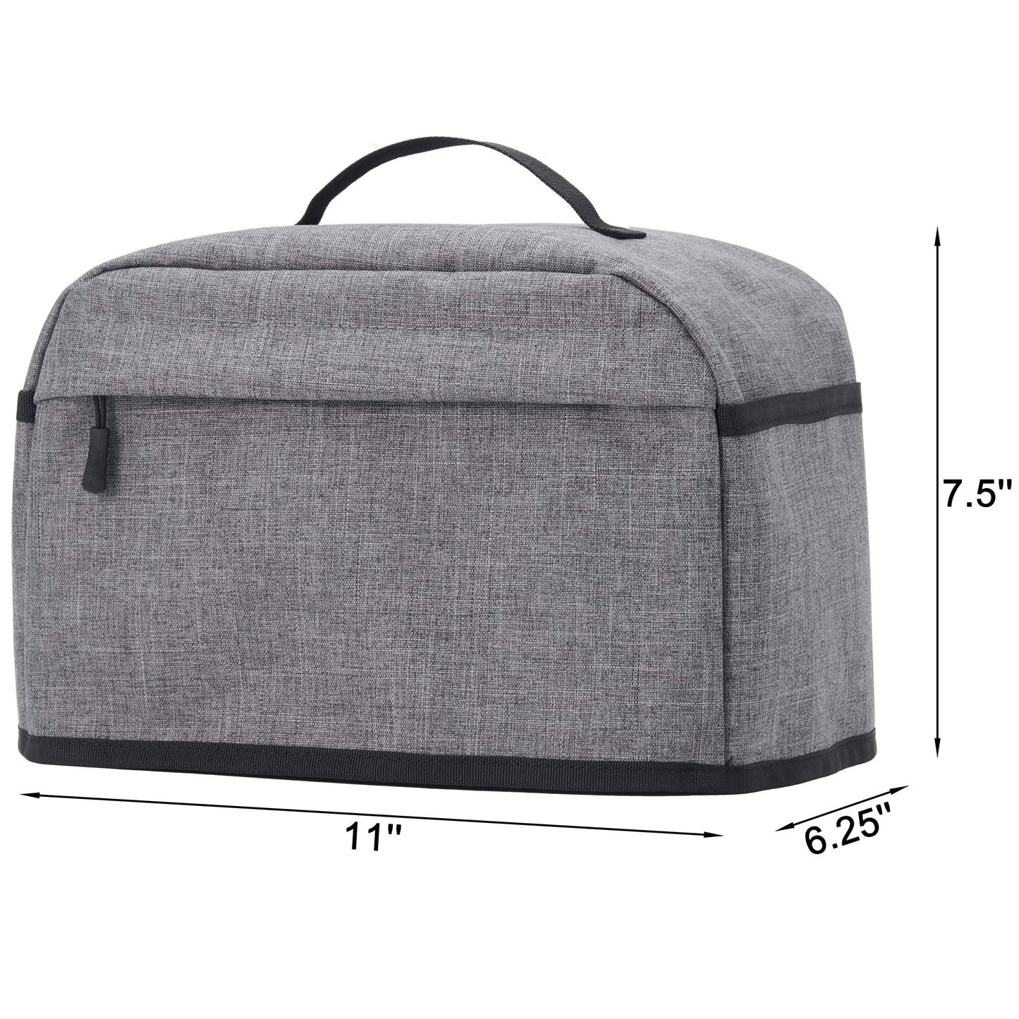 VOSDANS 2 Slice Toaster Cover with Zipper & Open Pockets Kitchen Small Appliance Cover with Handle, Dust and Fingerprint Protection, Machine Washable, Grey (Patent Design)