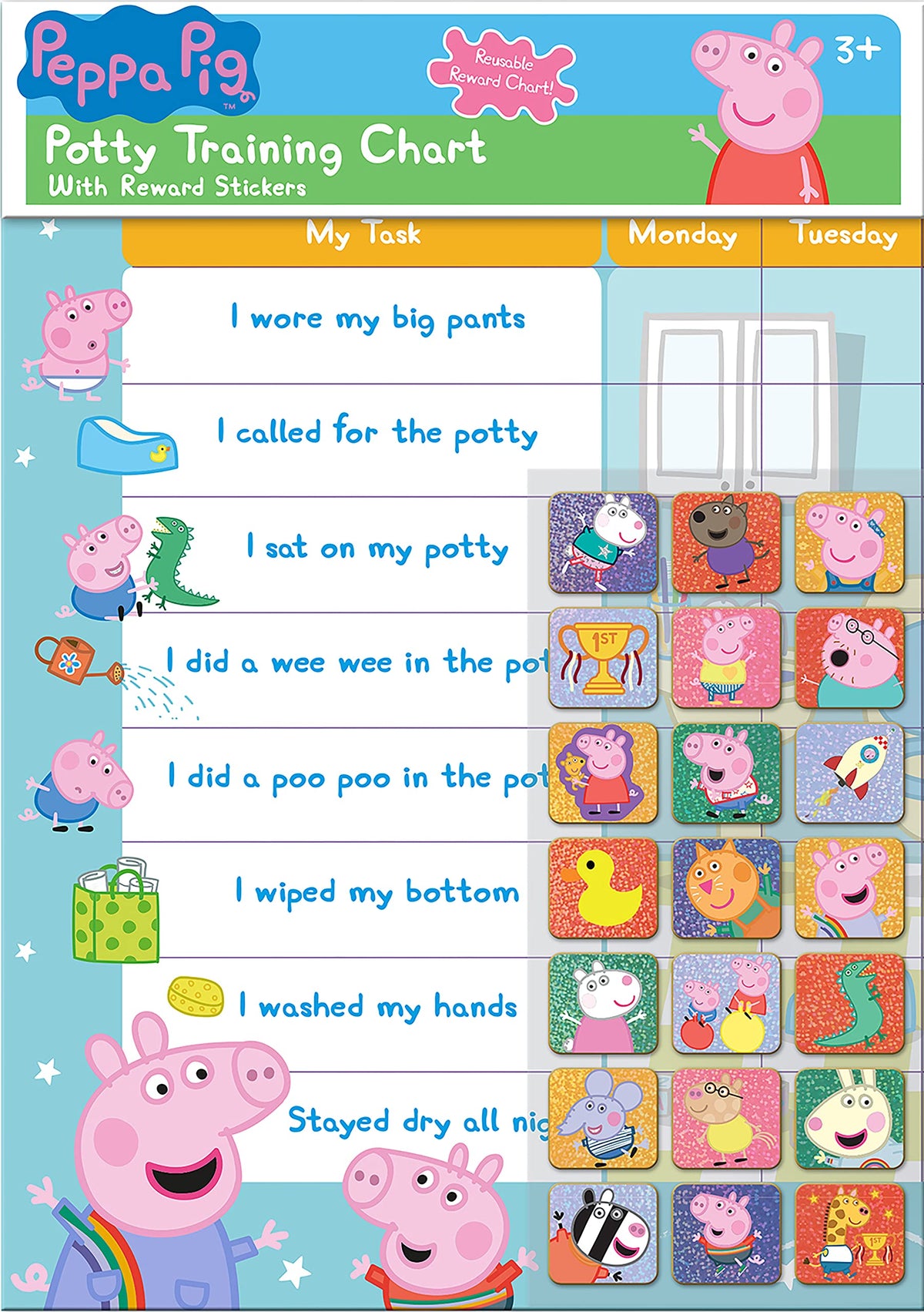 Paper Projects 01.70.30.022 Peppa Pig - Tabla de recompensas de Entrenamiento para Orinal e Inodoro y 56 Pegatinas Brillantes, Rosa