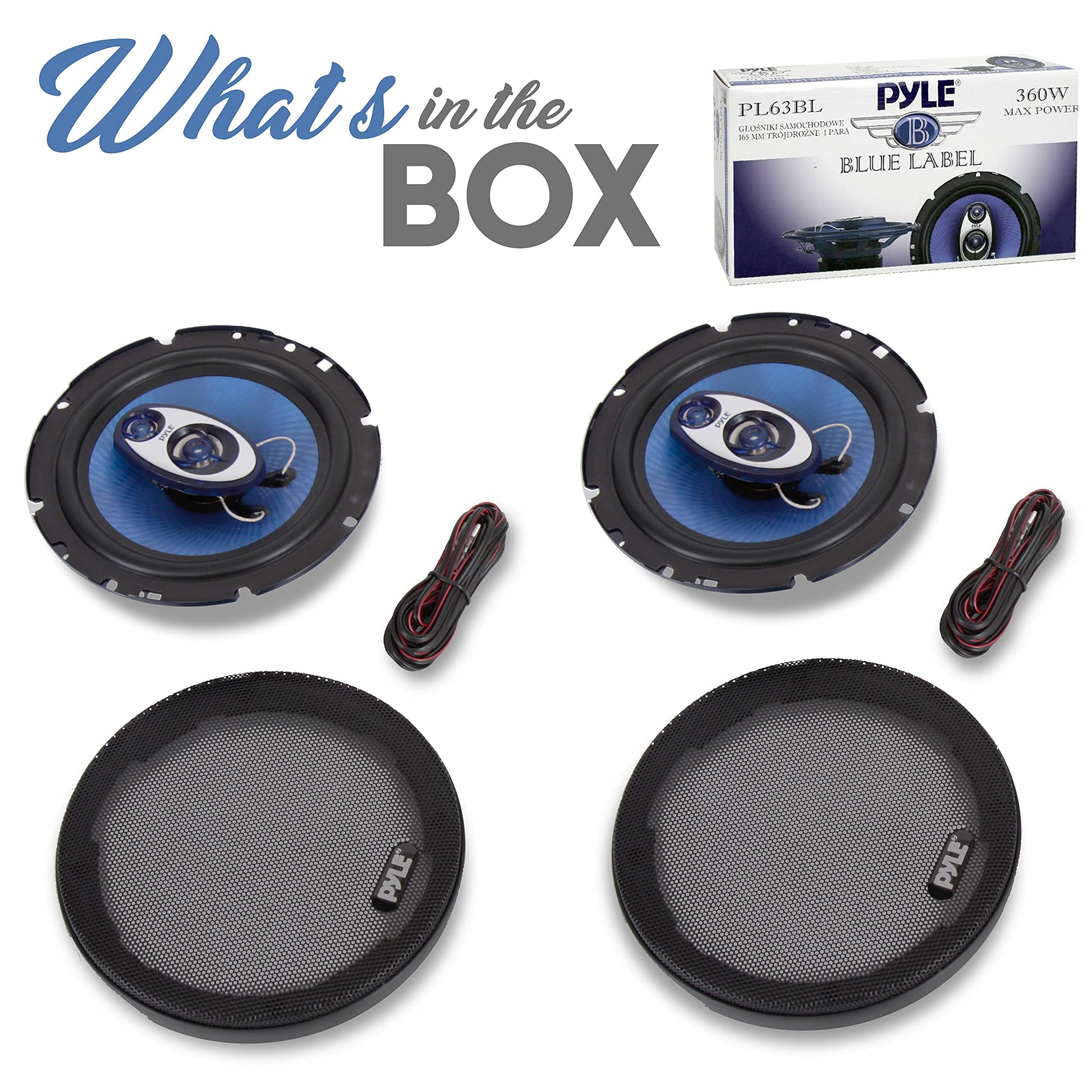 Pyle Bocinas de 6.5 pulgadas para coche estéreo - 180W RMS / Potencia de 360W. Impedancia 4 Ohmios. Tweeter Piezoeléctrico de 3/4 Pulgada. Triaxial de Rango Completo. Forma Redonda, Azul. 2 Pzas