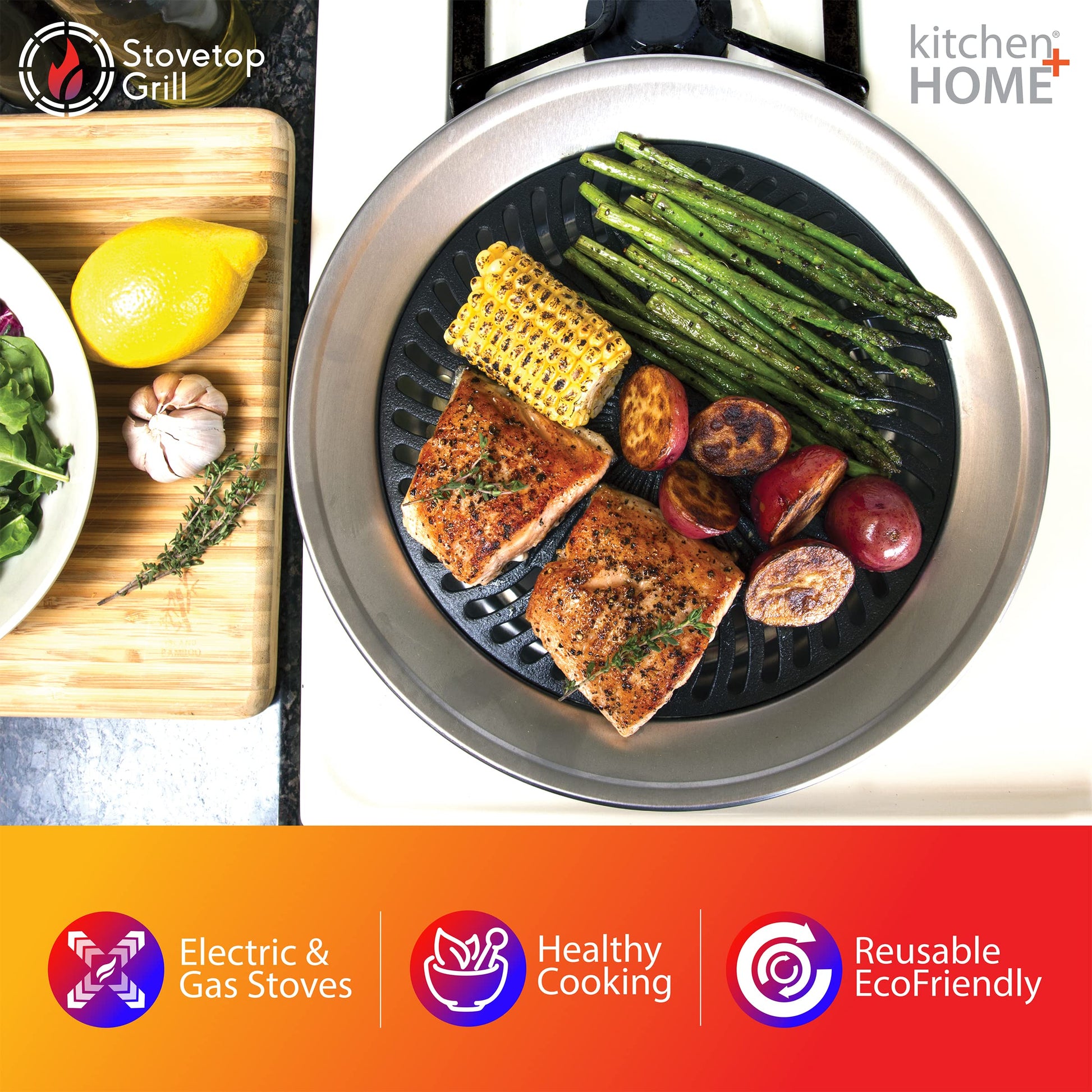 Cocina + Home Stove - Barbacoa interior sin humo, acero inoxidable con doble capa antiadherente