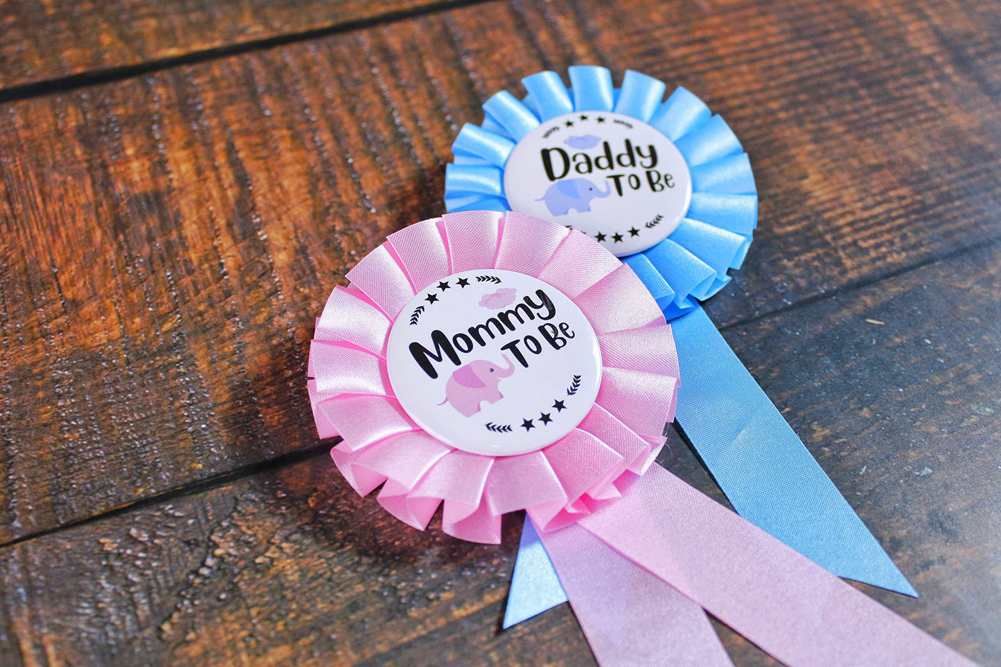 PATICARRY - Juego de insignias de hojalata con temática de elefante, color rosa claro y azul satinado, perfecto para baby shower