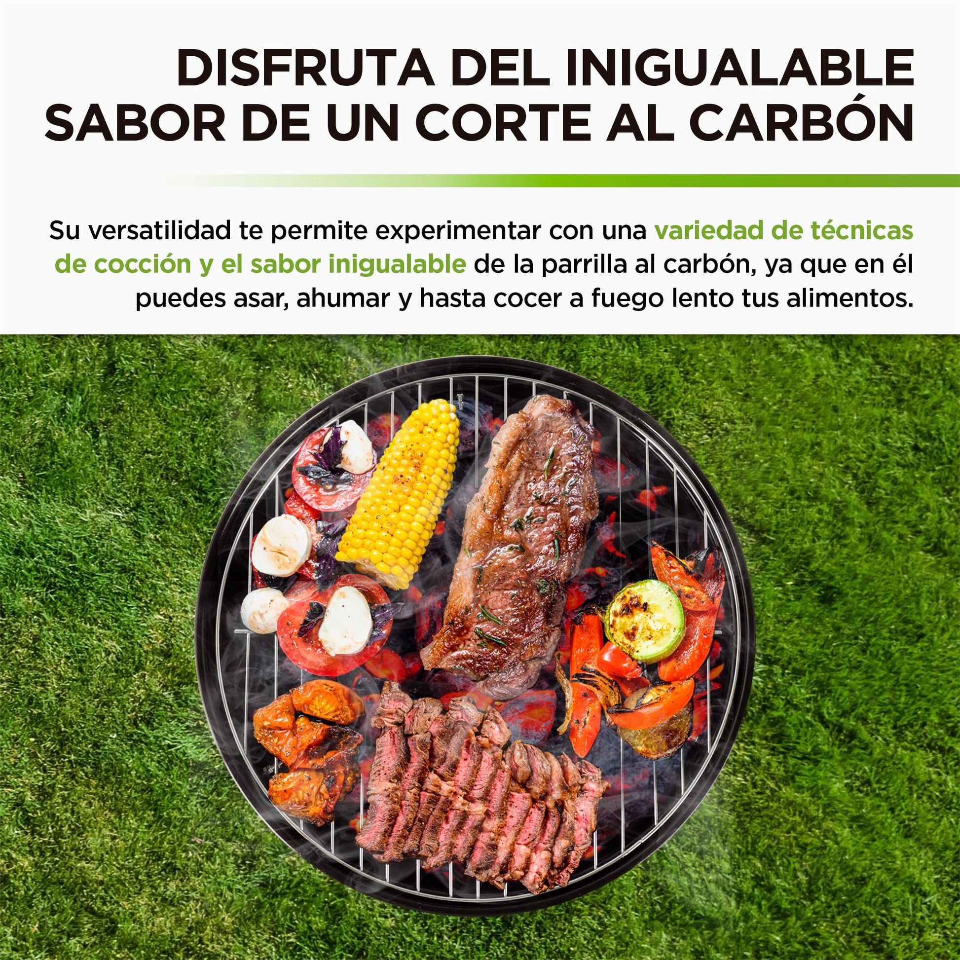 HIKEO Asador de Carbón Portátil 36 cm de Diámetro con Tapa, Parrilla para Carne Asada para Jardín, Camping, Picnic, Patio, Parrillada o Playa, Mini Grill de Acero para Exteriores, Fácil de Limpiar