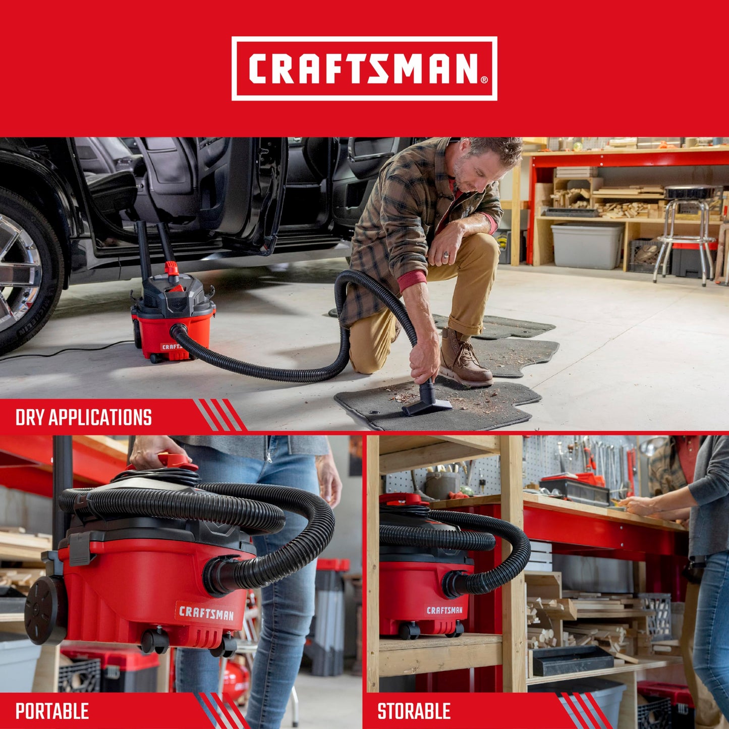 Craftsman CMXEVBE17040 - Vacador seco húmedo de 4 galones y 5.0 Picos, para aspiradora portátil en húmedo y seco con Filtro, Manguera y Accesorios para Limpieza doméstica y automotriz