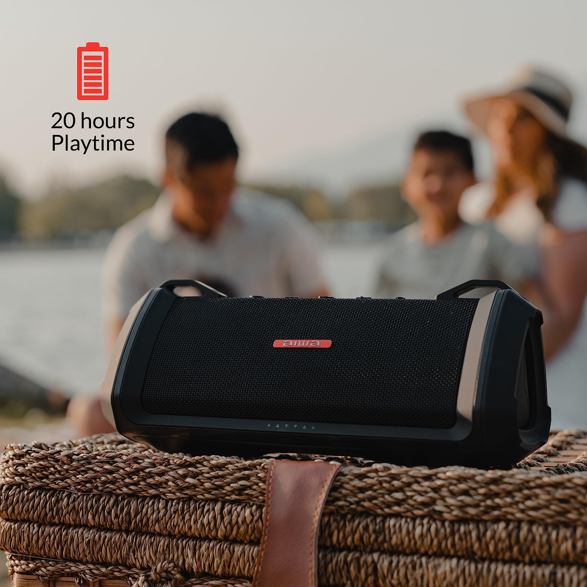 Aiwa Exos-3 - Altavoz Bluetooth Impermeable, Potencia máxima de 60 W, Tiempo de reproducción de 20 Horas, Sonido estéreo, Carga USB-C, Impermeable IPX7, emparejamiento inalámbrico, Perfecto para
