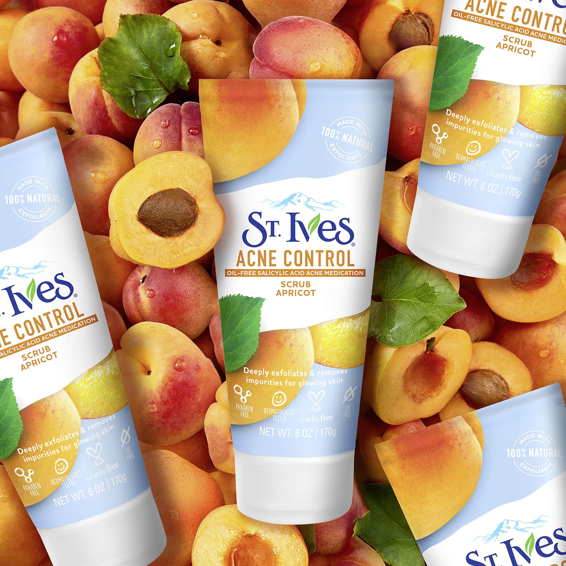 St. Ives - Exfoliante facial para control del acné, albaricoque control de granos, 6 Ounce (Pack of 2)
