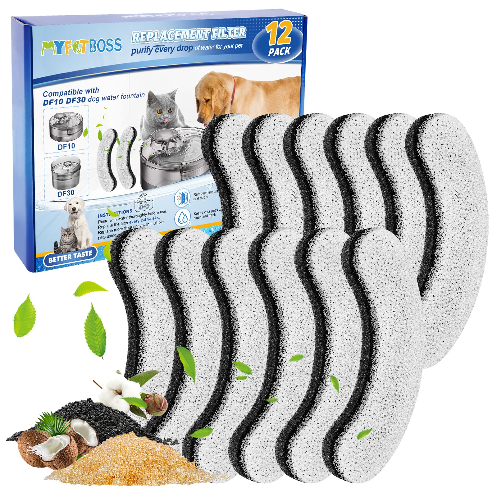 Repuesto de Filtro de Agua MyfatBOSS Blanco Compatible con DF10 y DF30 para Mascotas