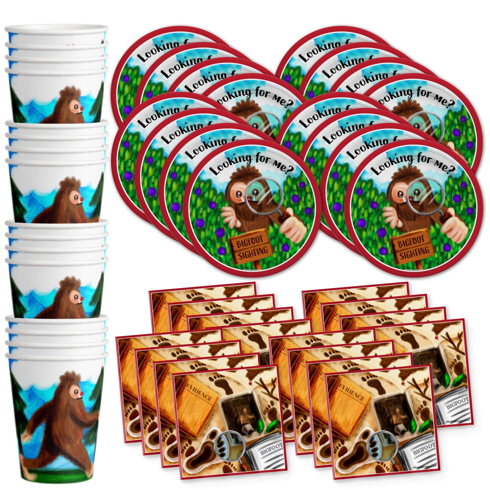 Bigfoot - Juego de suministros para fiesta de cumpleaños, platos, servilletas, tazas, vajilla para 16