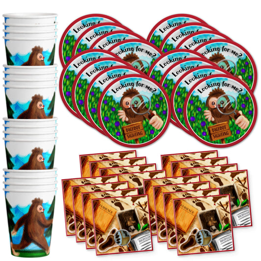 Bigfoot - Juego de suministros para fiesta de cumpleaños, platos, servilletas, tazas, vajilla para 16