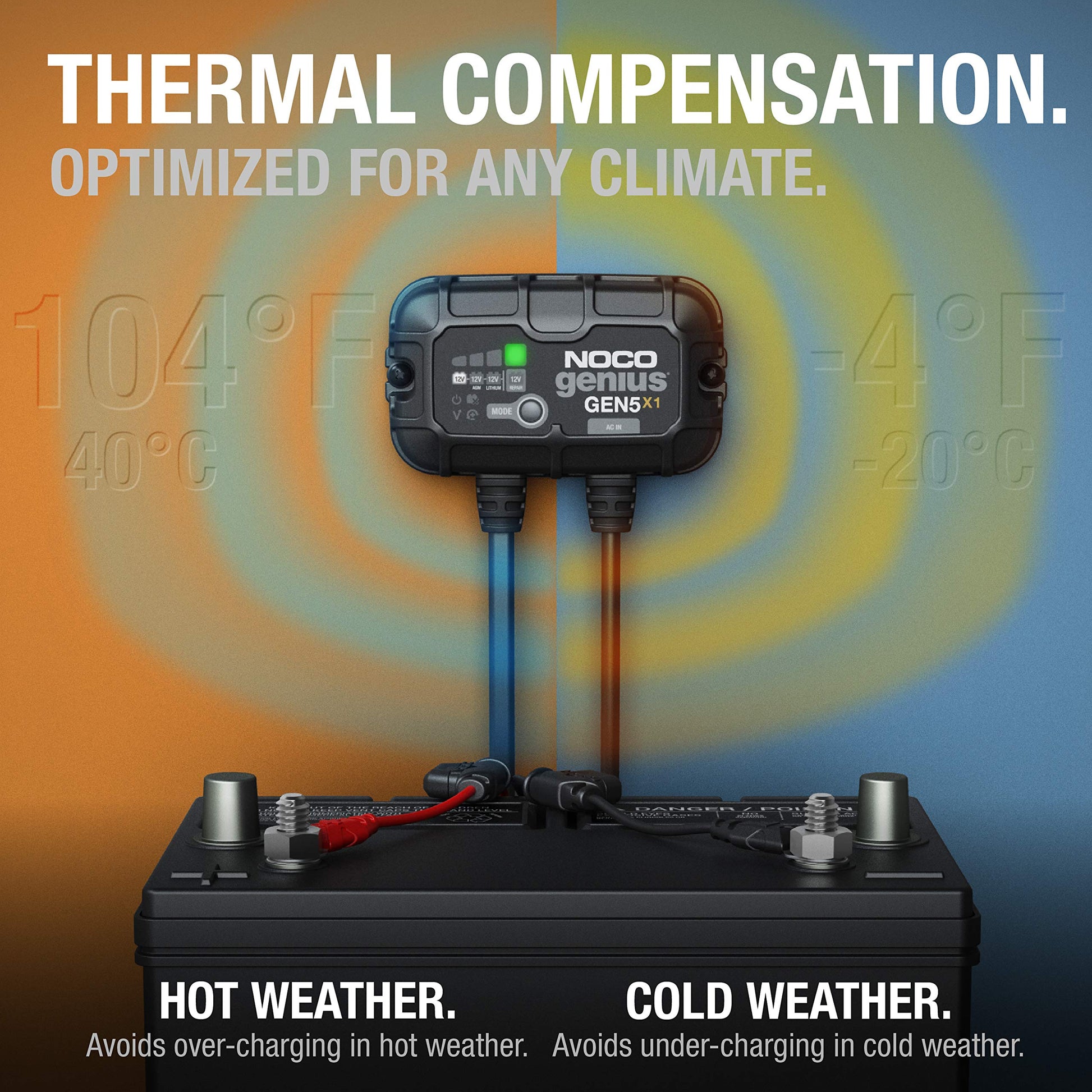 NOCO Genius GEN5X1: Cargador de batería Integrado de 1 Banco, 5 A, 5 A por Banco, Cargador Marino Impermeable de 12 V con protección contra sobrecarga y compensación de Temperatura, para baterías de