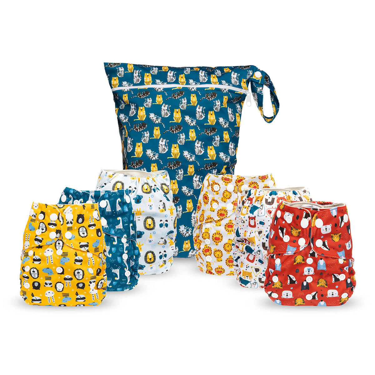 Simple Being - Pañales de tela reutilizables, doble fuelle, talla única, lavable, suave absorbente, cubierta impermeable, respetuoso con el medio ambiente, unisex, bebé niña, niño, seis inserciones de