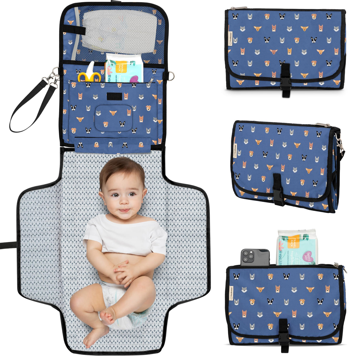 KeaBabies - Cambiador portátil para pañales – Cambiador grande impermeable para bebé, azul, plástico, mat