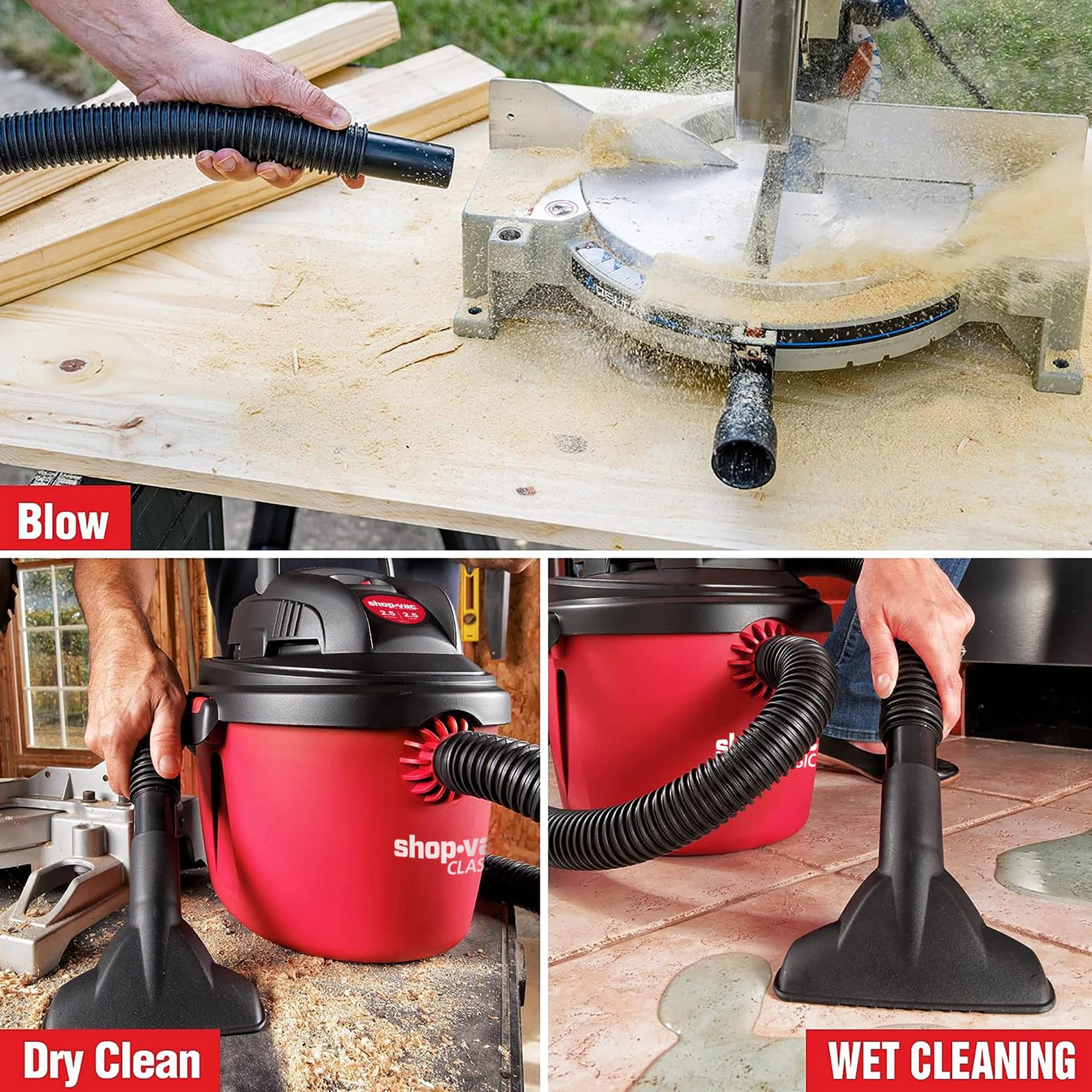 Aspiradora en Húmedo/Seco Shop-Vac Portátil Negra con Soporte de Pared para el Hogar y Lugar de Trabajo