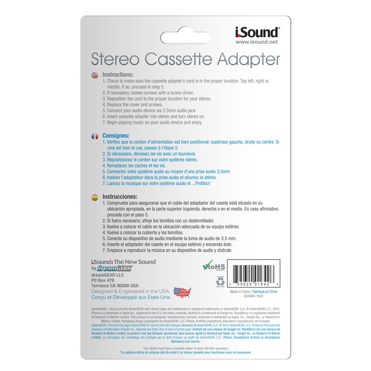 Adaptador de Casete estéreo iSound Negro para Reproductor de Coche