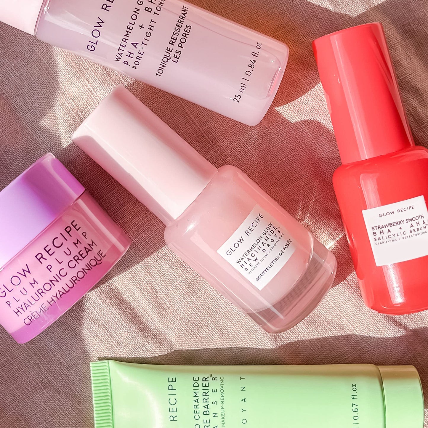 Glow Recipe Fruit Babies | Watermelon Glow Niacinamide Dew Drops 15ml, Avocado Ceramide Moisture Barrier 20ml, Watermelon Glow PHA + BHA Pore-Tight Toner 25ml, Guava Vitamin C Bright-Eye Gel Cream 3ml, Strawberry Smooth BHA + PHA Salicylic Serum 10ml, Plu