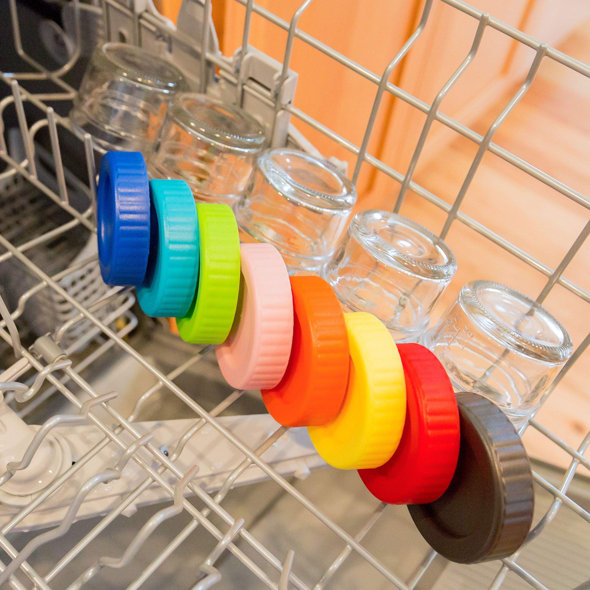 Youngever - Contenedores de vidrio apilables para alimentos para bebés, 4 onzas, con tapas herméticas, tarros de vidrio con tapas, 8 colores surtidos (paquete de 8)