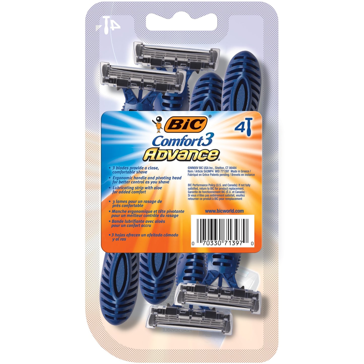 BIC Comfort 3 Advance Men's Disposable Razor, 4-Count