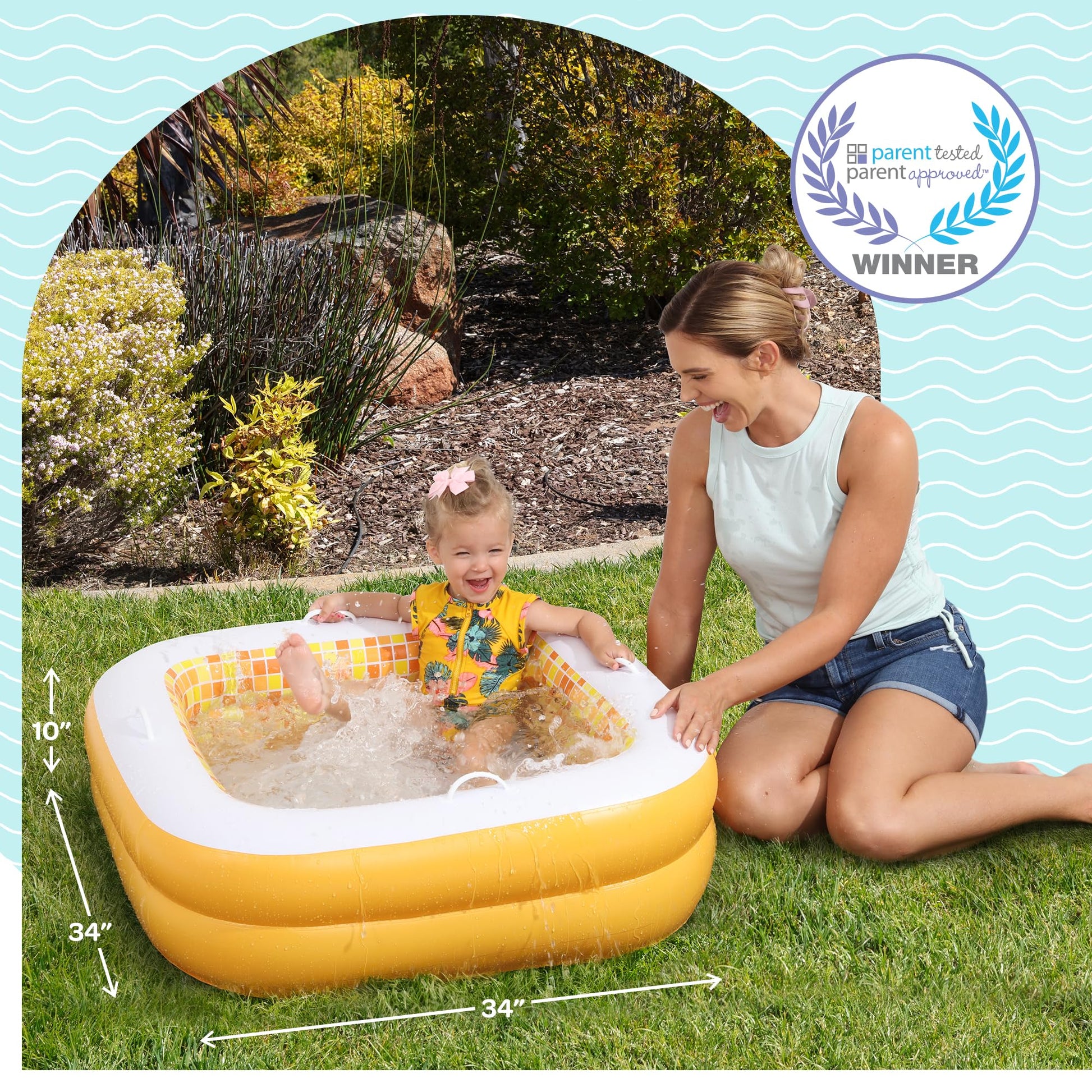 Piscina Inflable para Bebés y Niños Pequeños Segura para la Piel Pequeña Cuadrada con Piso Acolchado y Drenaje