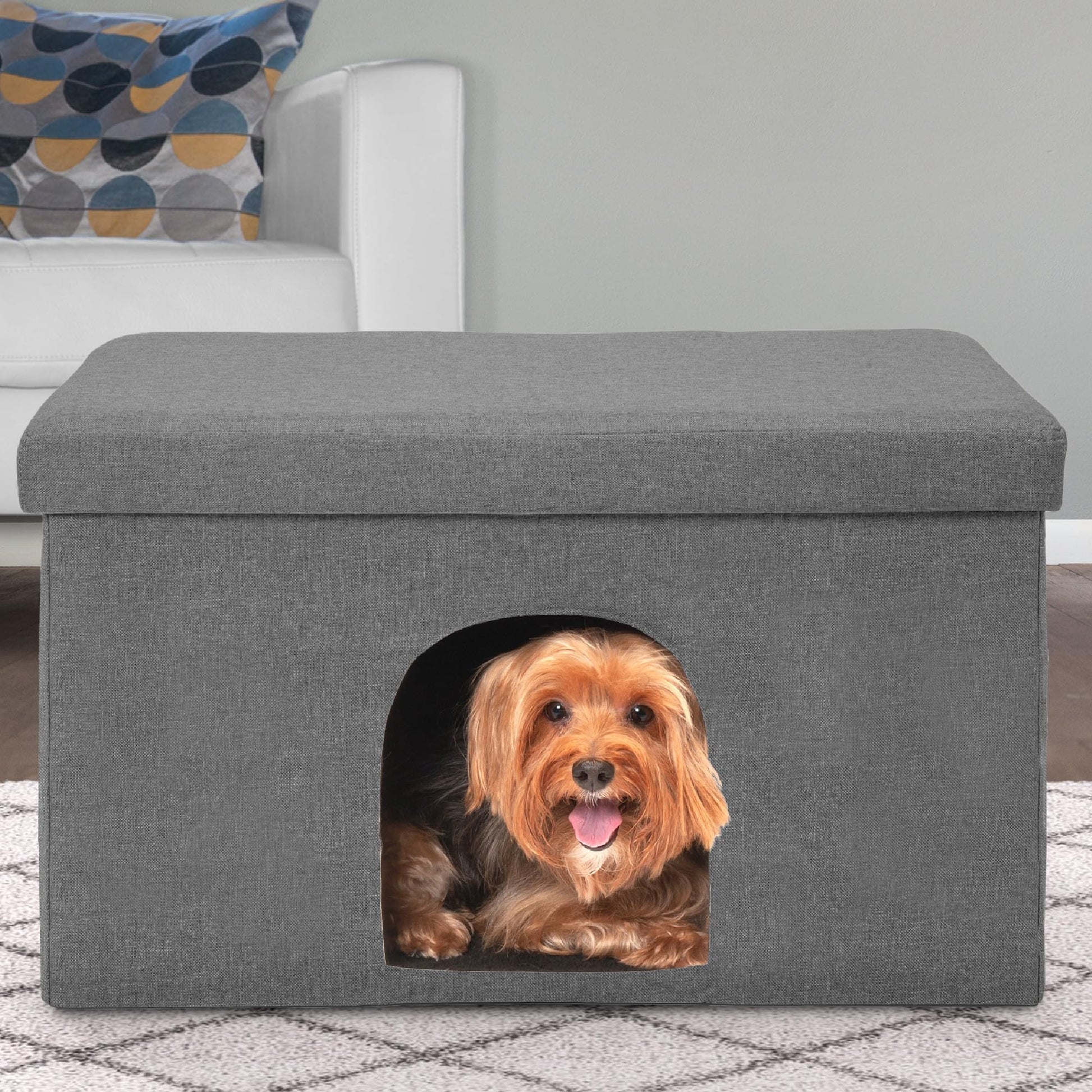 FurHaven Casa para mascotas | Casa otomana para mascotas para perros y gatos – Disponible en varios colores y estilos, Gris (Stormy Gray), Large