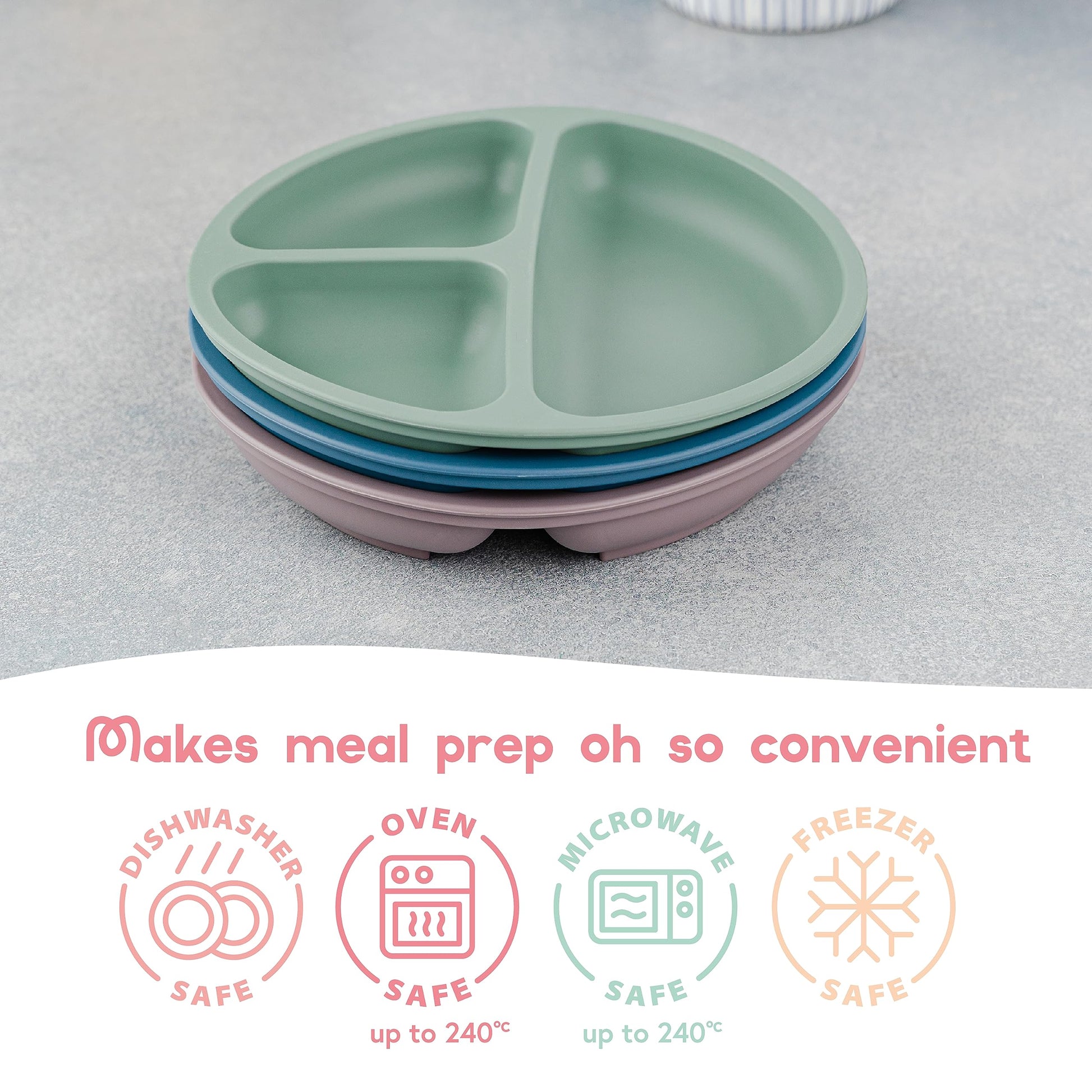 ChériKid Suction Plates for Baby, Toddlers - FEATURES SUPER STRONG QUADRUPLE SUCTION - 100% Food Grade Silicone Toddler Plates with Suction - Unbreakable Divided Kids Baby Plates with Suction Plate