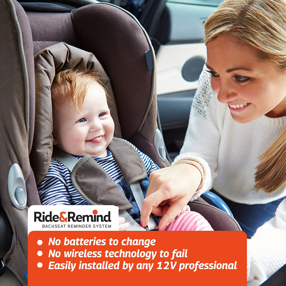 Alarma de Coche Ride N Remind Negro con Sistema de Recordatorio de Asiento Trasero para Bebé