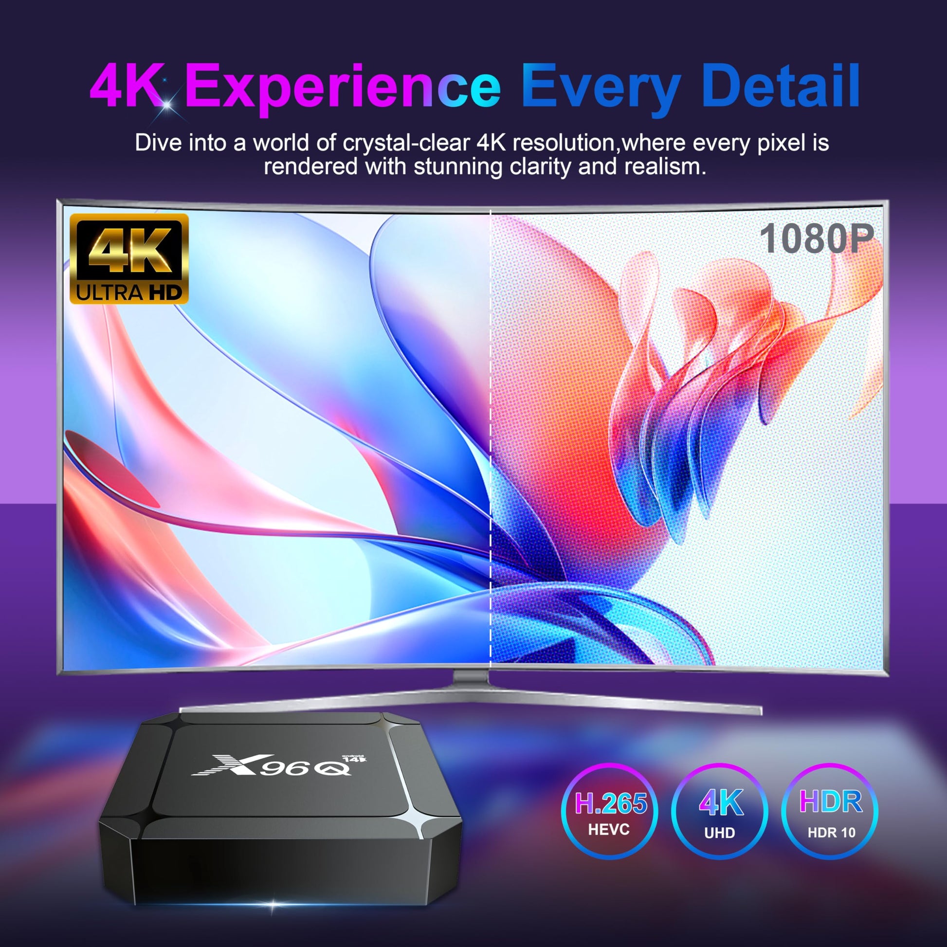 X96Q Android 14.0 ATV Box 16 GB Quad-Core WiFi6 2.4G/5.8Ghz BT5.0 4K AV1 USB 3.0 Ultra HD Control de voz Reproductor de hogar inteligente