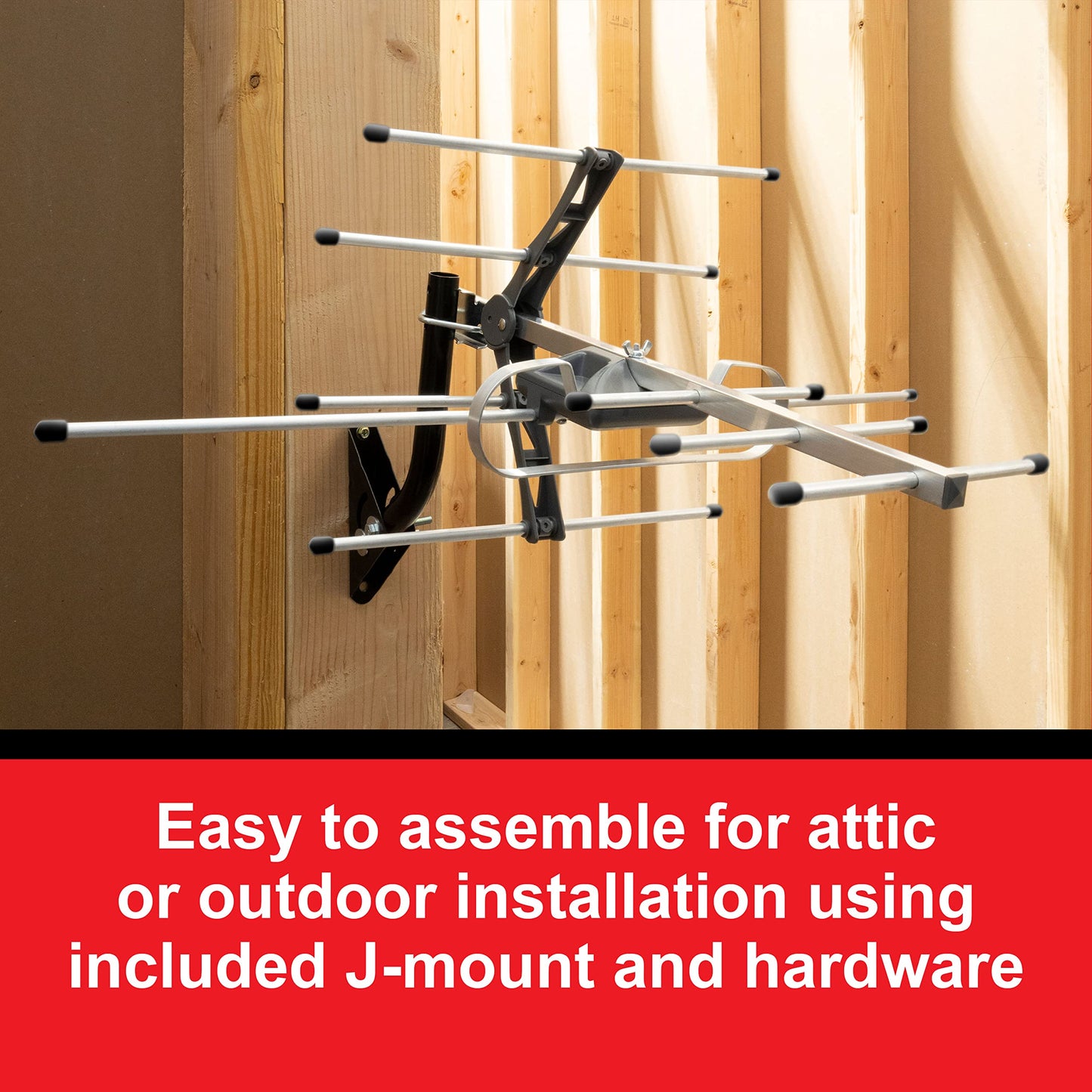 UltraPro Outdoor Antenna, Long Range Antenna, 4K 1080P VHF UHF HDTV Antenna, J Mount Included, Also Indoor Attic Mountable, Weather Resistant, 65000