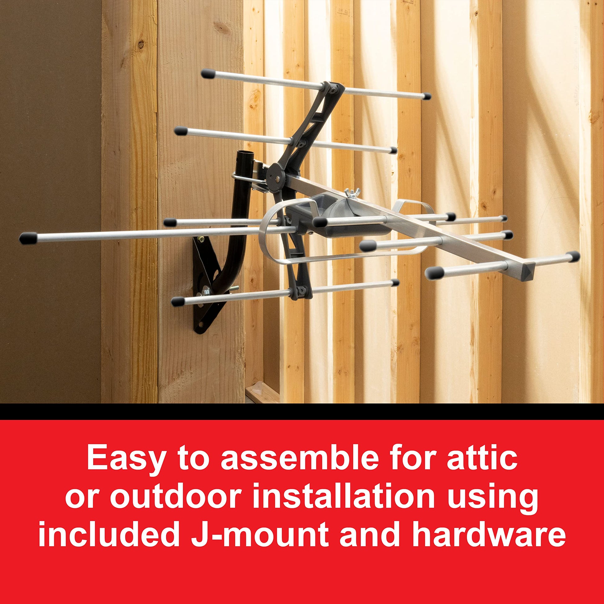UltraPro Outdoor Antenna, Long Range Antenna, 4K 1080P VHF UHF HDTV Antenna, J Mount Included, Also Indoor Attic Mountable, Weather Resistant, 65000