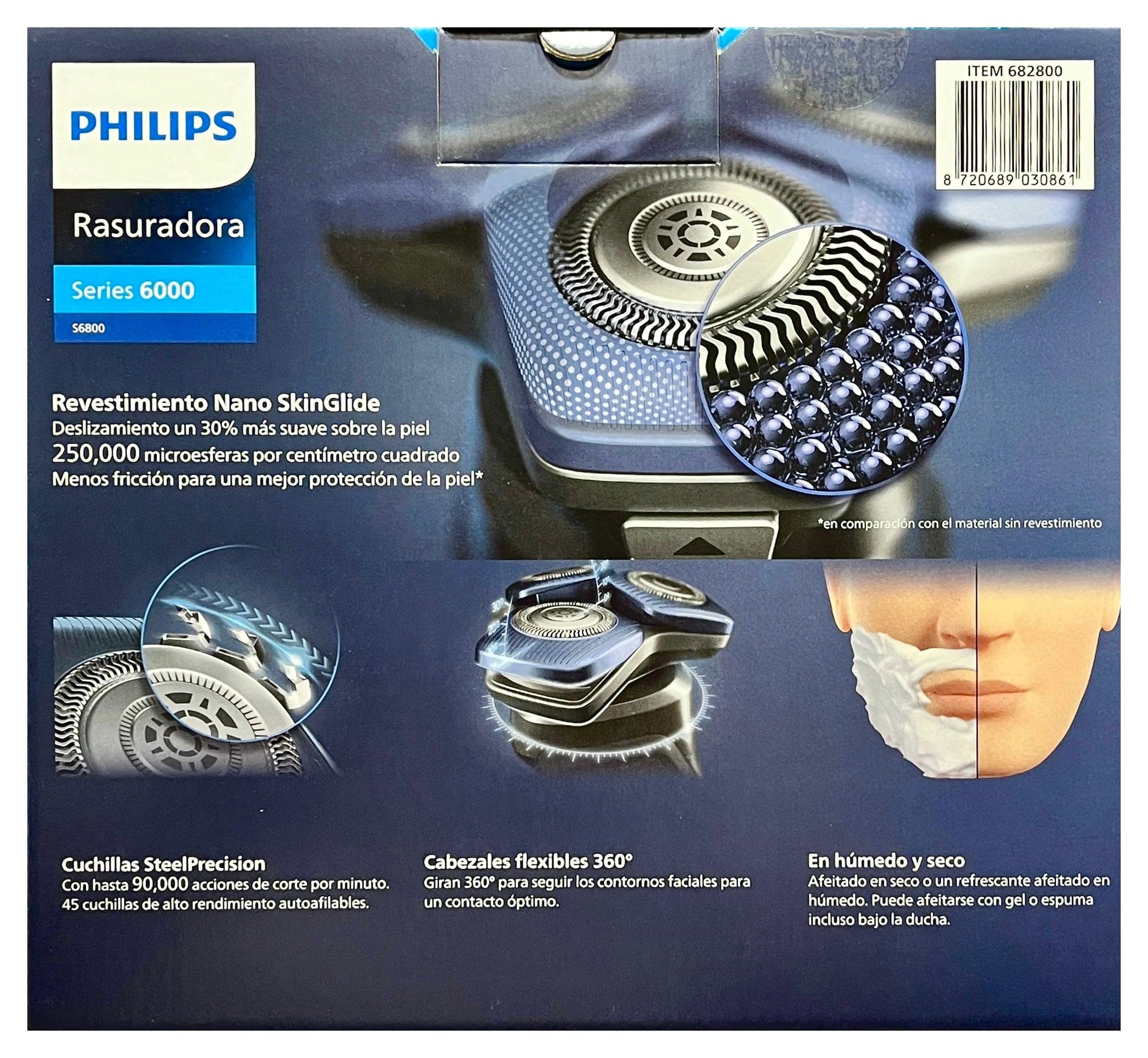 Rasuradora Electrica Philips Shaver Series 6000 Azul con Uso Seco y Húmedo + Estuche de Viaje + Set de Cabezales de Repuesto SH71