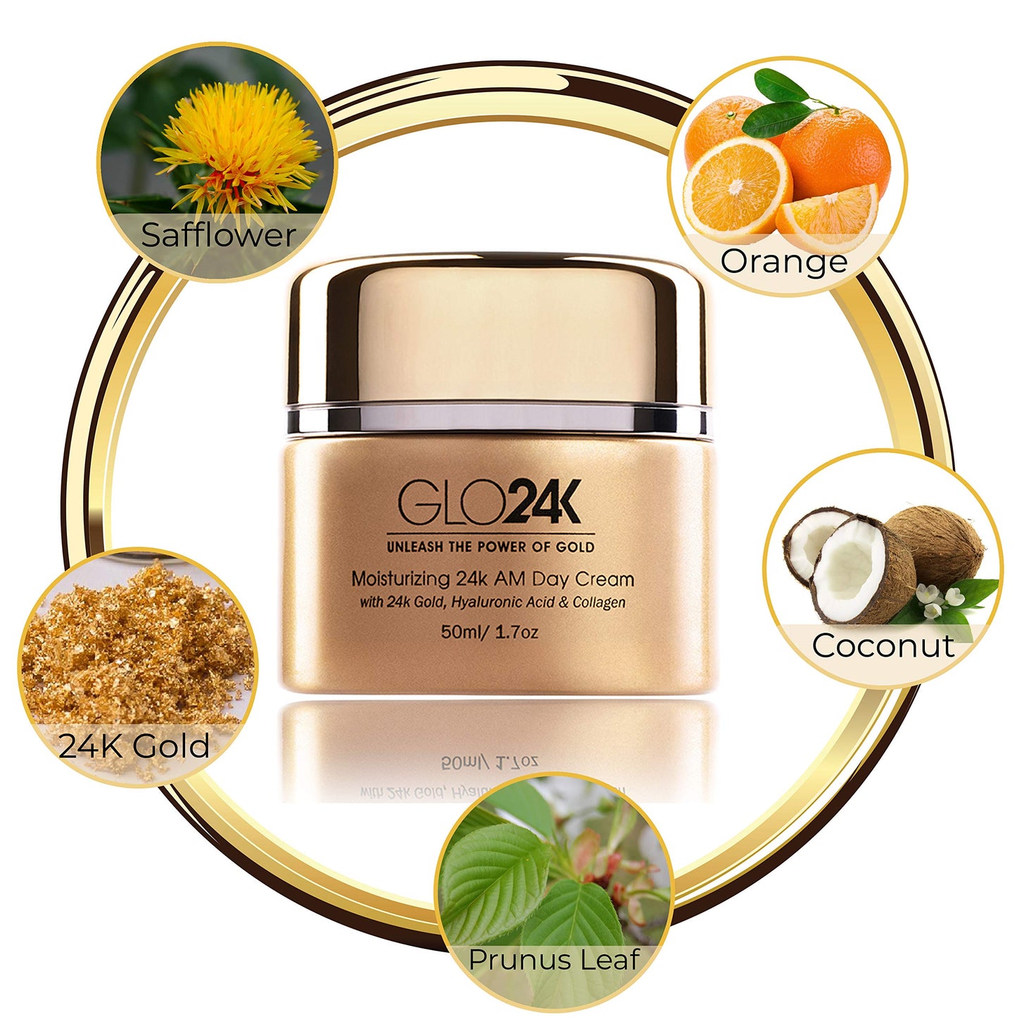 GLO24K Crema de día hidratante con oro de 24 k, antienvejecimiento con vitaminas, ácido hialurónico, colágeno