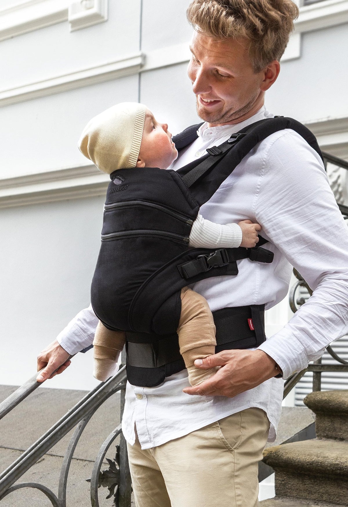 Manduca XT, portabebés con asiento ajustable, 3 posiciones de transporte (delantero, cadera y espalda), algodón orgánico, crece con tu bebé (3,5-20 kg), Monochrome Obsidian, XT Cotton