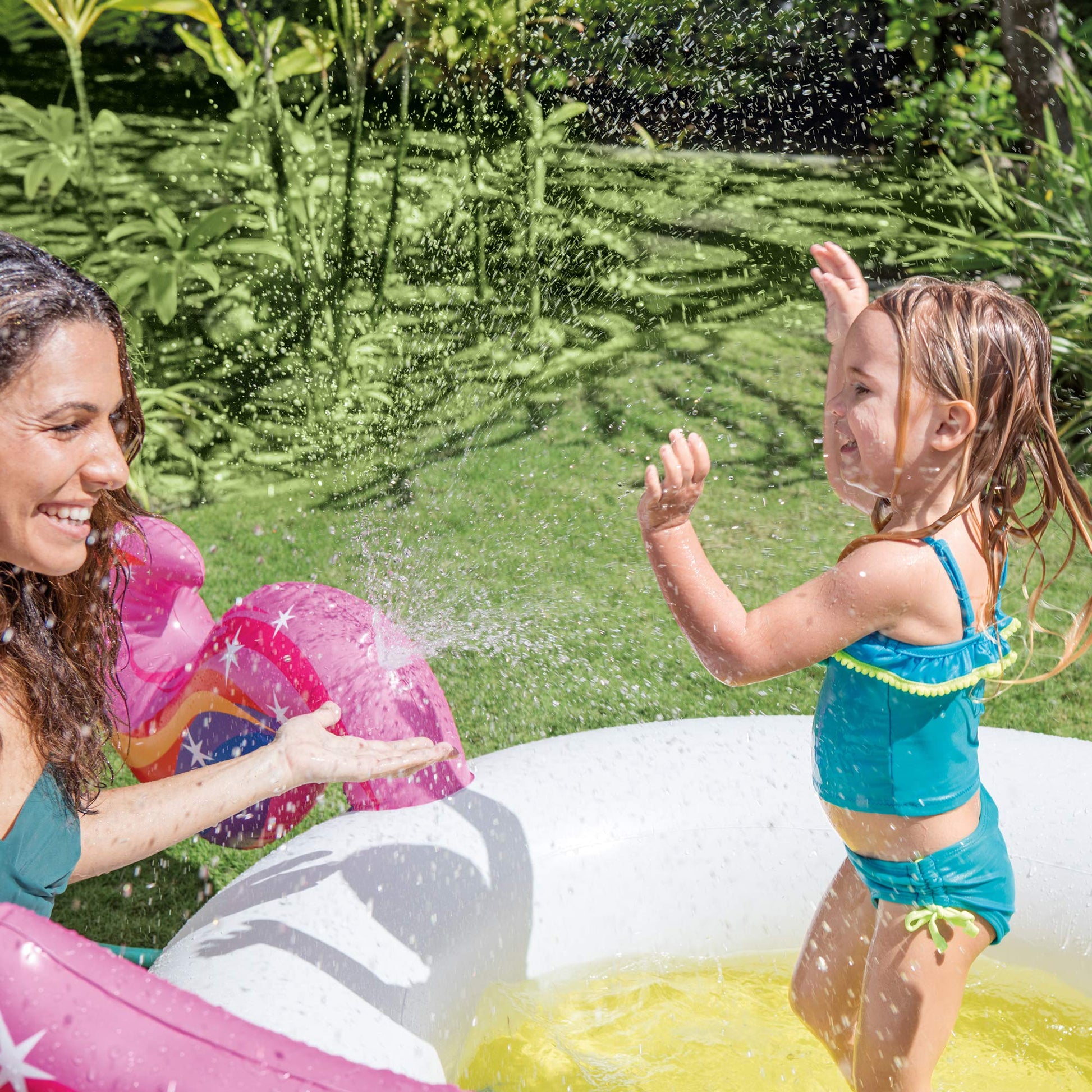 Intex- Inflable de unicornio , para alberca , 107" X 76" X 41", para mayores de 2+