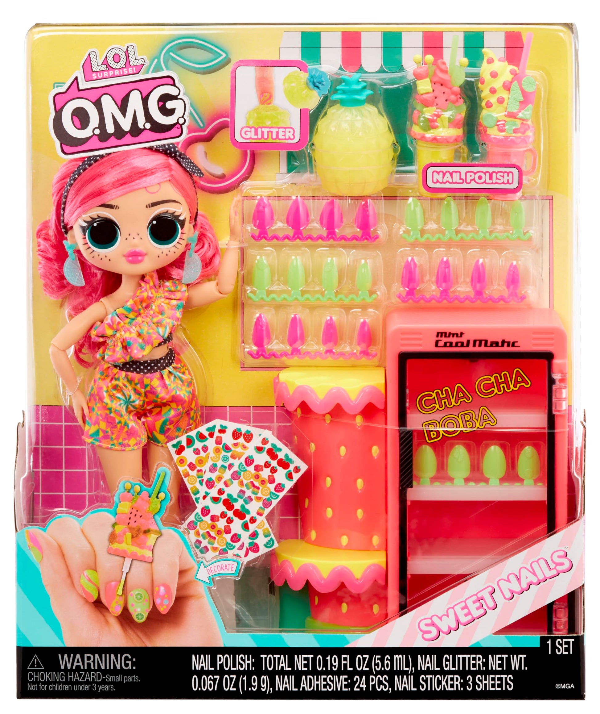 L.O.L. Surprise! OMG Sweet Nails - Pinky Pops Shop - con 15 sorpresas Que Incluyen Esmalte de uñas Real, uñas postizas, Pegatinas, Purpurina, 1 muñeca de Moda y Mucho más - Edad: 4+ años