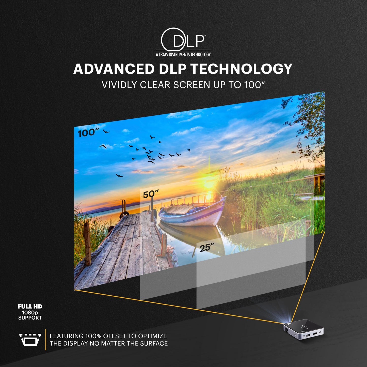 Kodak Ultra Mini Proyector de bolsillo recargable – DLP Pico Black Display 100 pulgadas, HDMI/USB/Micro SD, altavoz incorporado y estuche de transporte