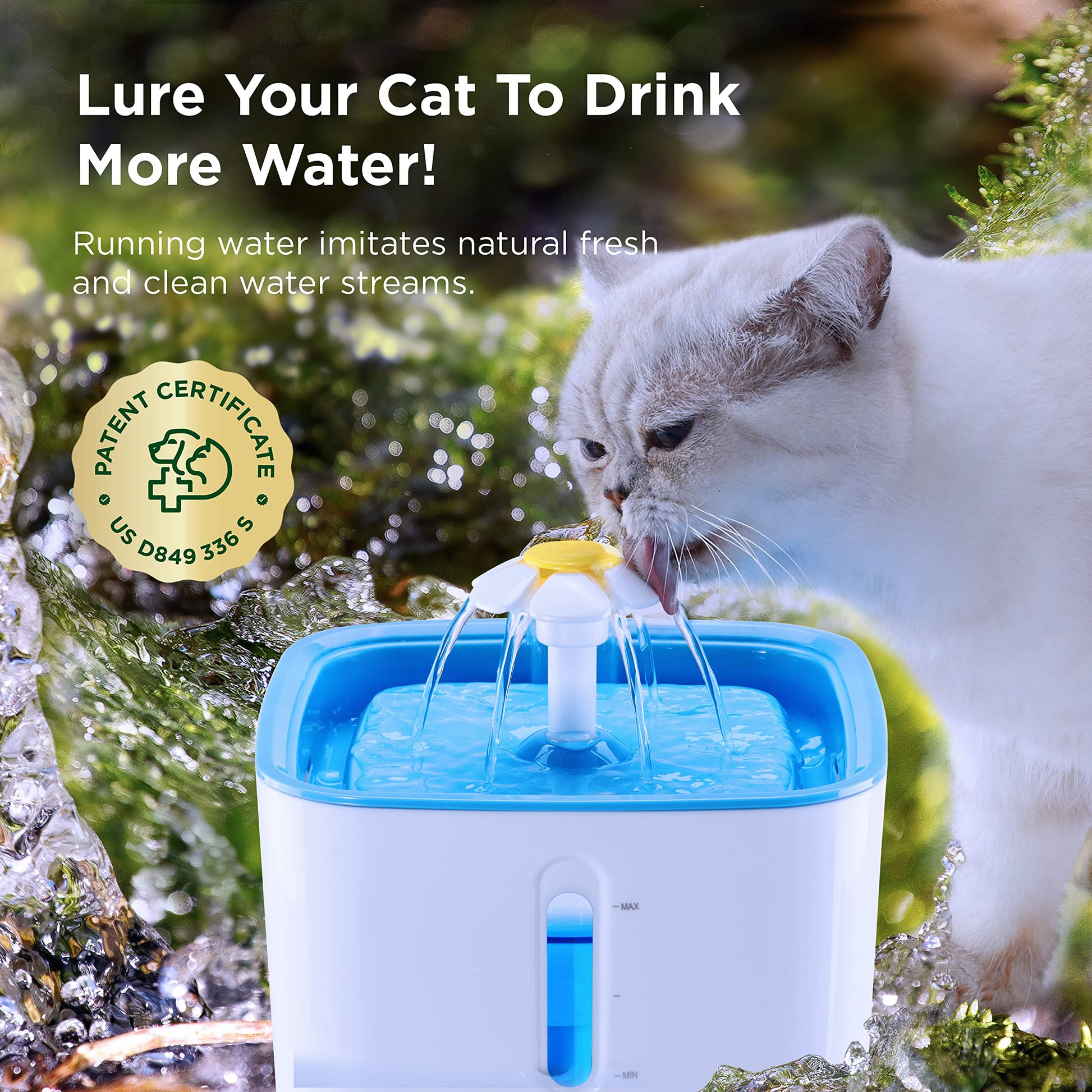 Ciays Fuente de Agua para Gatos, Fuente de Agua automática para Mascotas, dispensador de Agua para Perros de 84 onzas/2.5 litros con 3 filtros de Repuesto para Gatos, Perros, múltiples Mascotas, Azul
