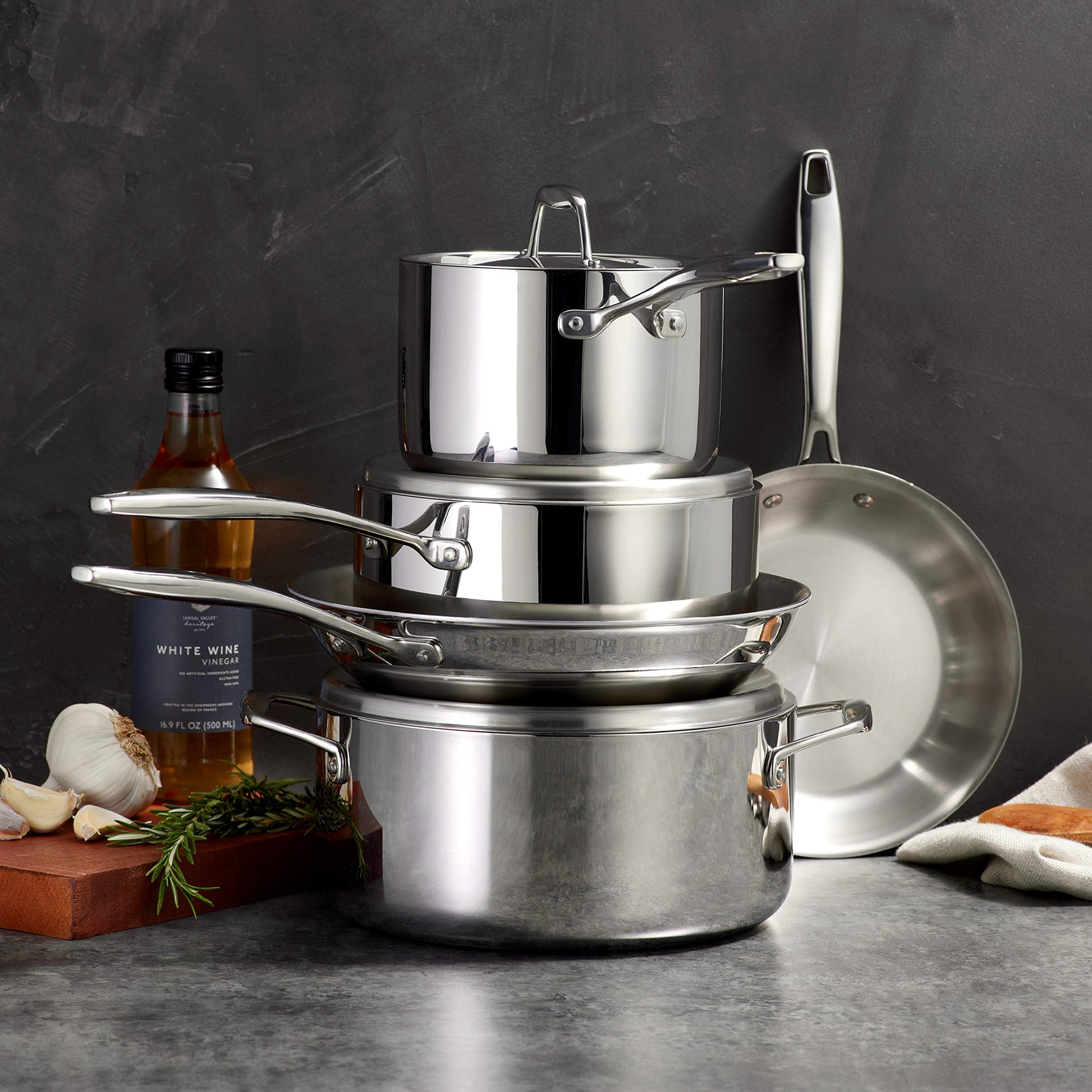 Juego de Utensilios de Cocina Tramontina Acero Inoxidable Tres Capas para Inducción y Lavaplatos