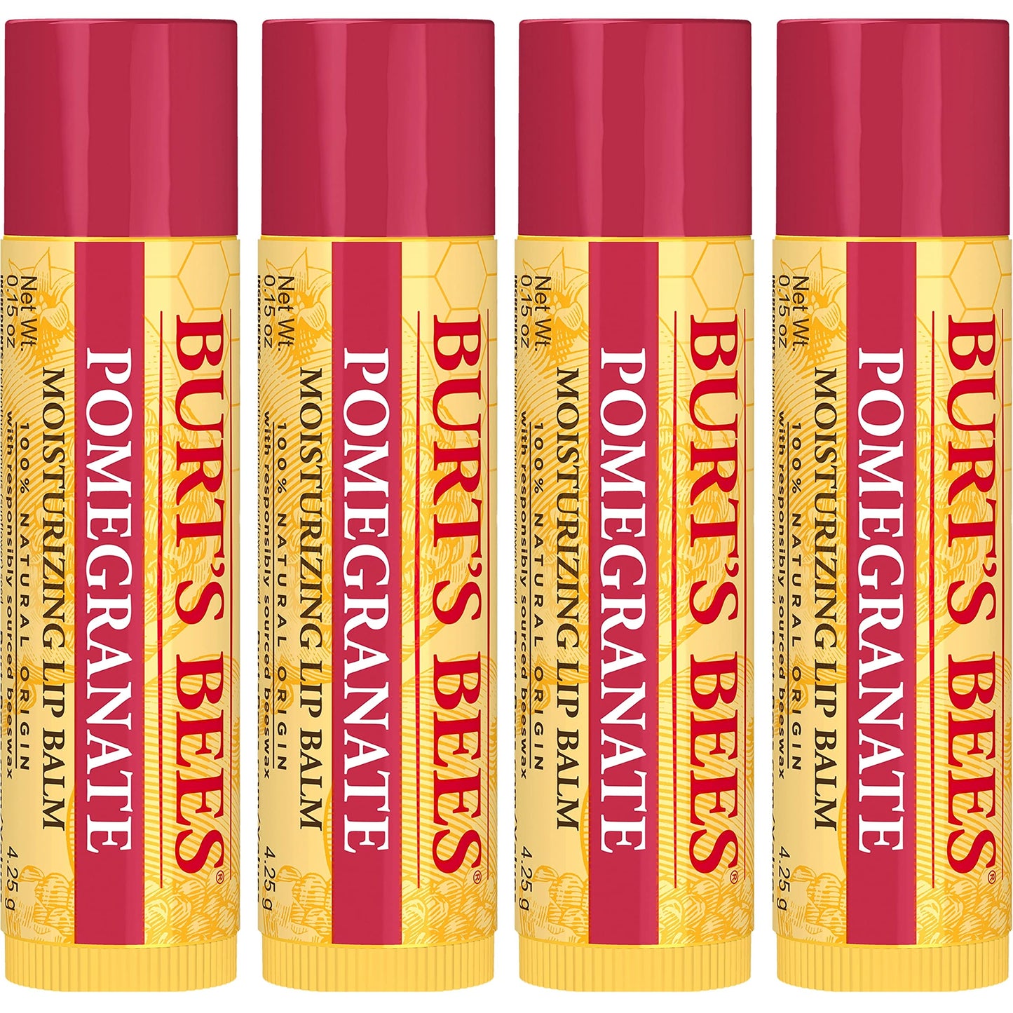 Burt's Bees 100% Natural Moisturizing Lip Balm, Pomegranate with Beeswax and Fruit Extracts - 4 Tubes