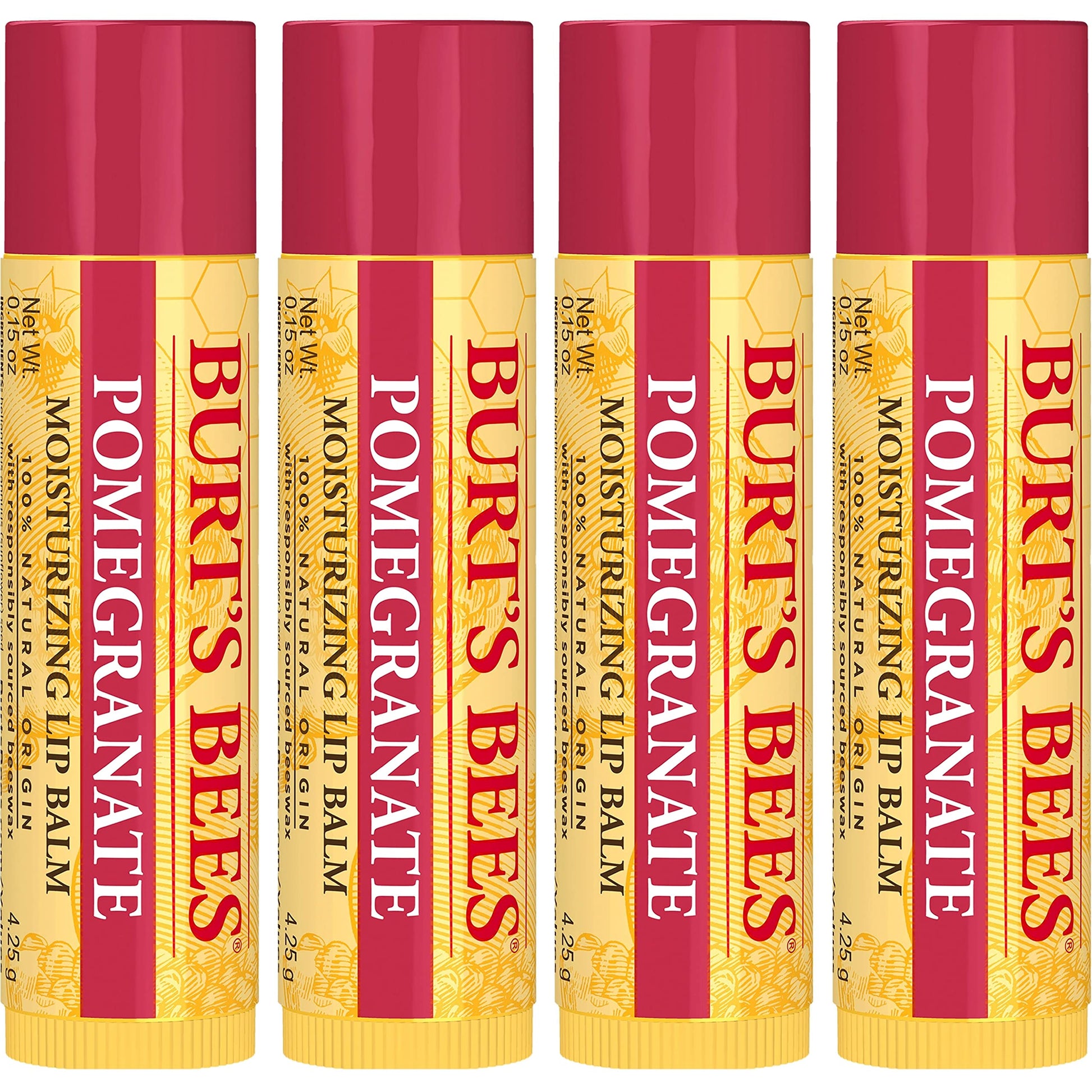 Burt's Bees 100% Natural Moisturizing Lip Balm, Pomegranate with Beeswax and Fruit Extracts - 4 Tubes