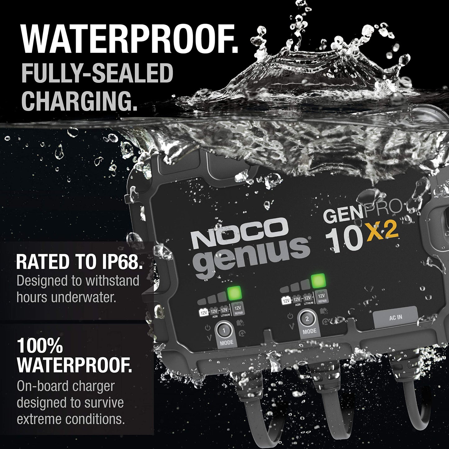 NOCO Genius GENPRO10X2, 2-Bank, 20-Amp (10-Amp per Bank) Fully-Automatic Smart Marine Charger, 12V Onboard Battery Charger, Battery Maintainer and Battery Desulfator with Temperature Compensation
