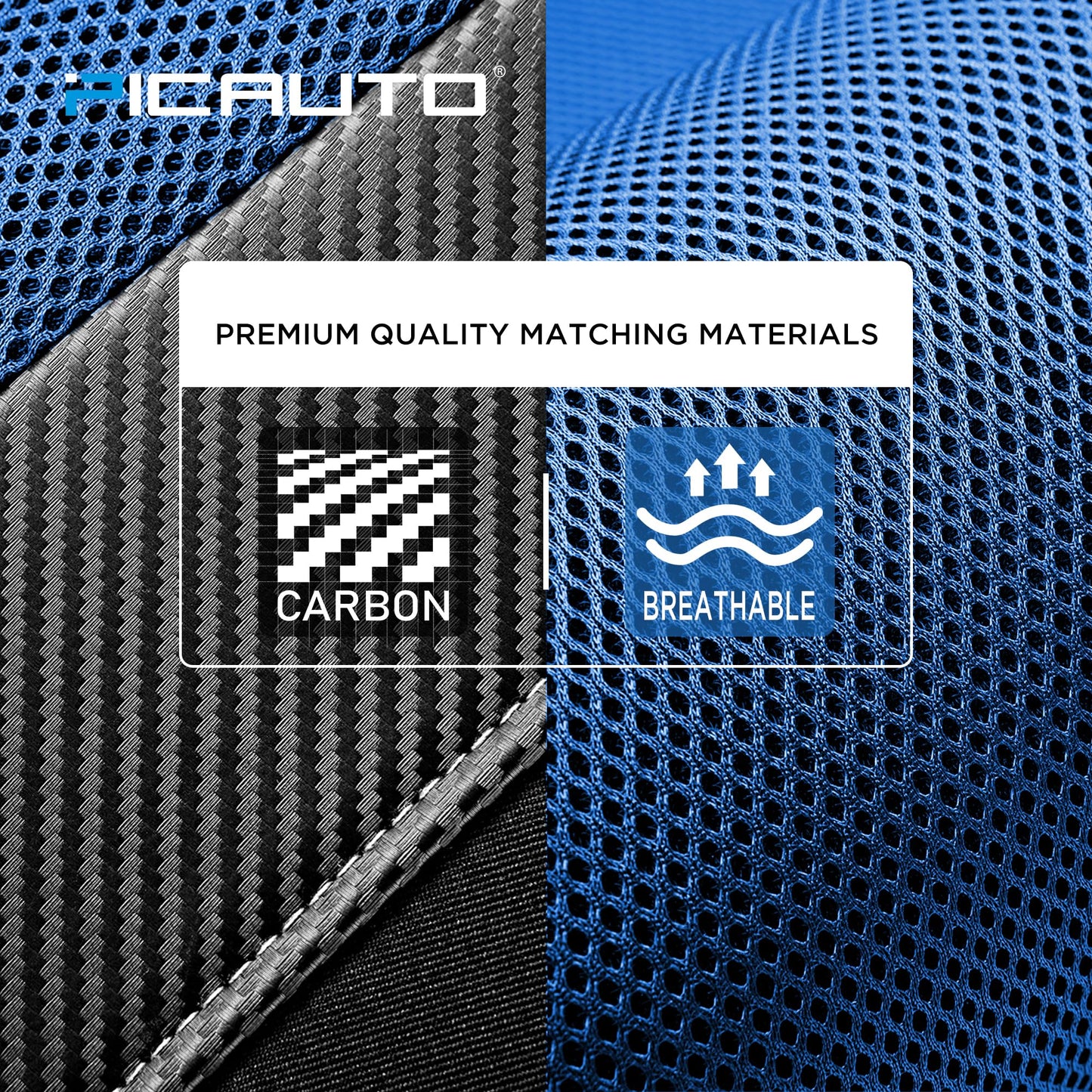 PIC AUTO - Fundas de Asiento Delantero de Coche con Respaldo Alto, diseño de Malla de Fibra de Carbono, Ajuste Universal, Compatible con airbag (Azul)