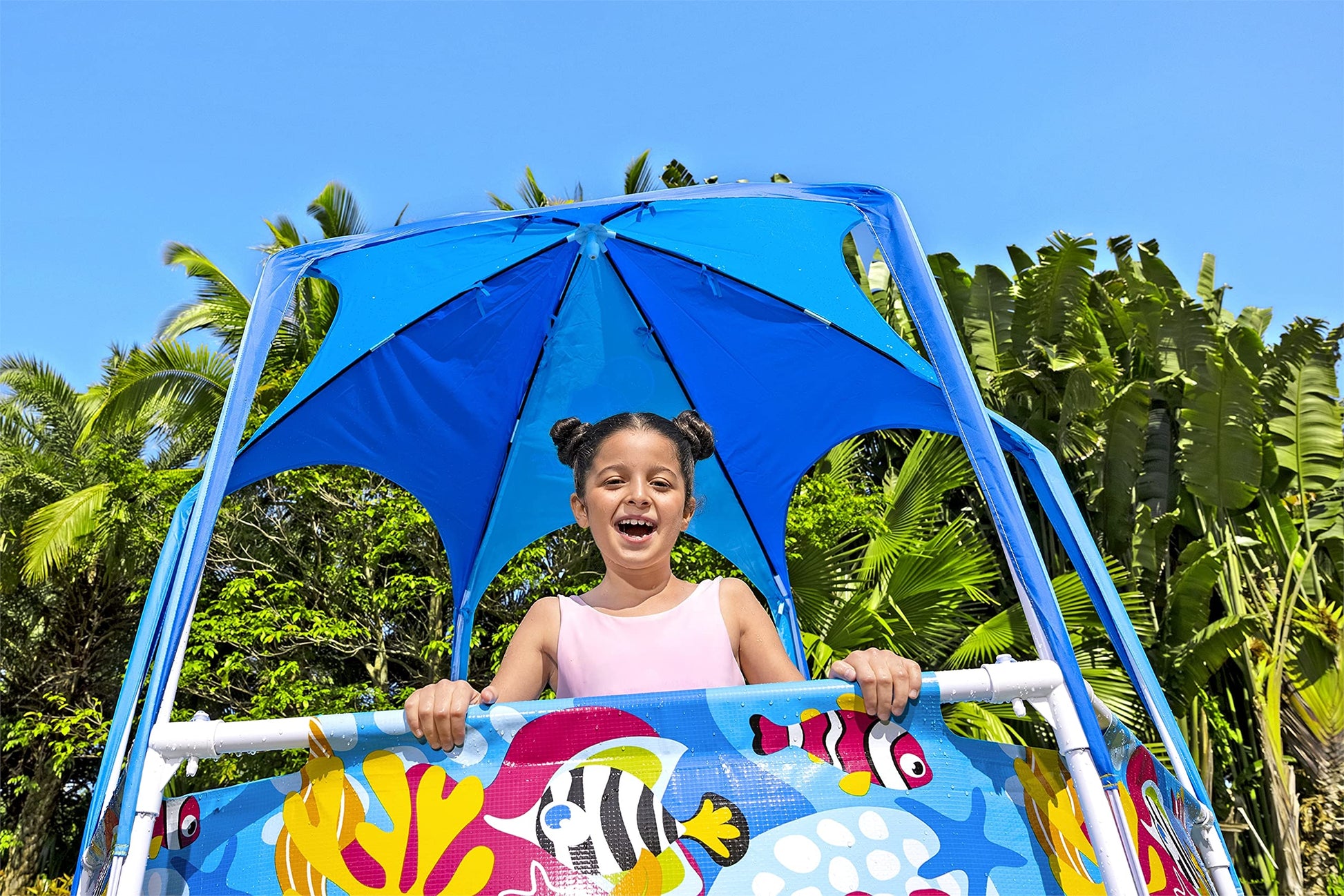 Bestway - Piscina con Marco Profesional de Acero con protección Solar en el Techo, sin Bomba de diámetro, 183 x 51 cm, diseño subacuático Redondo