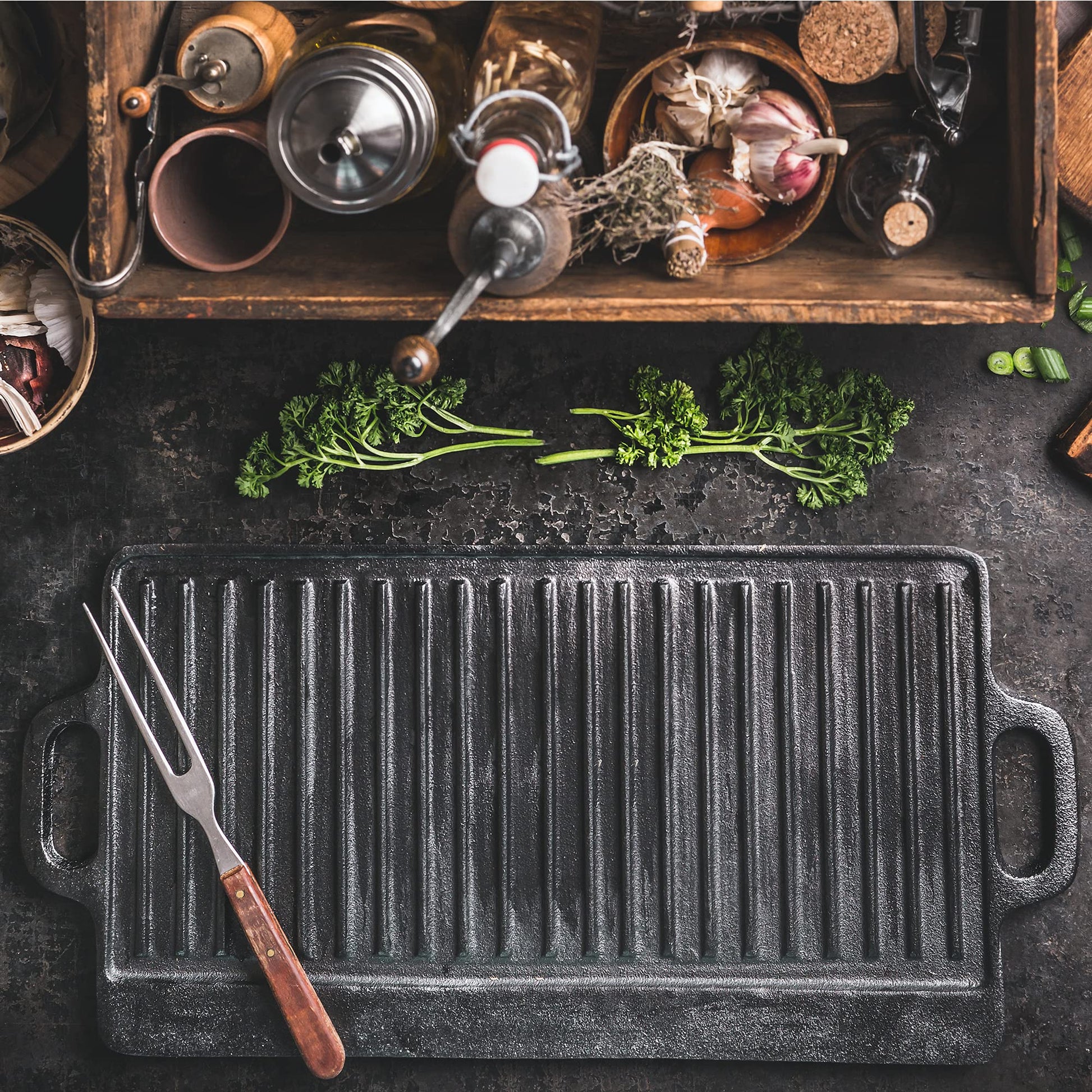 Plancha de Hierro Fundido ProSource Negro Reversible Pre-sazonada y Antiadherente