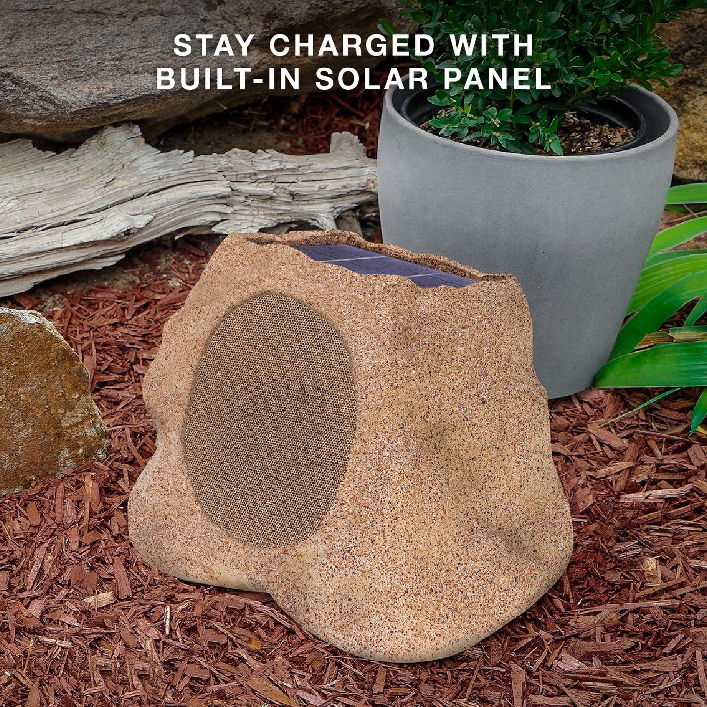 Victrola Rock Speaker Connect, Stone, Altavoz inalámbrico para Exteriores con Bluetooth 5.3, batería de 22 Horas de duración, con Carga Solar, Conecta hasta 20 Altavoces Rock, Altavoz IP65 Resistente