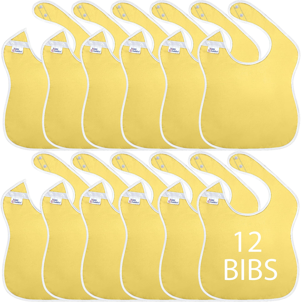 Toppy Baberos grandes impermeables para niños pequeños con botones a presión, limón, 12 baberos