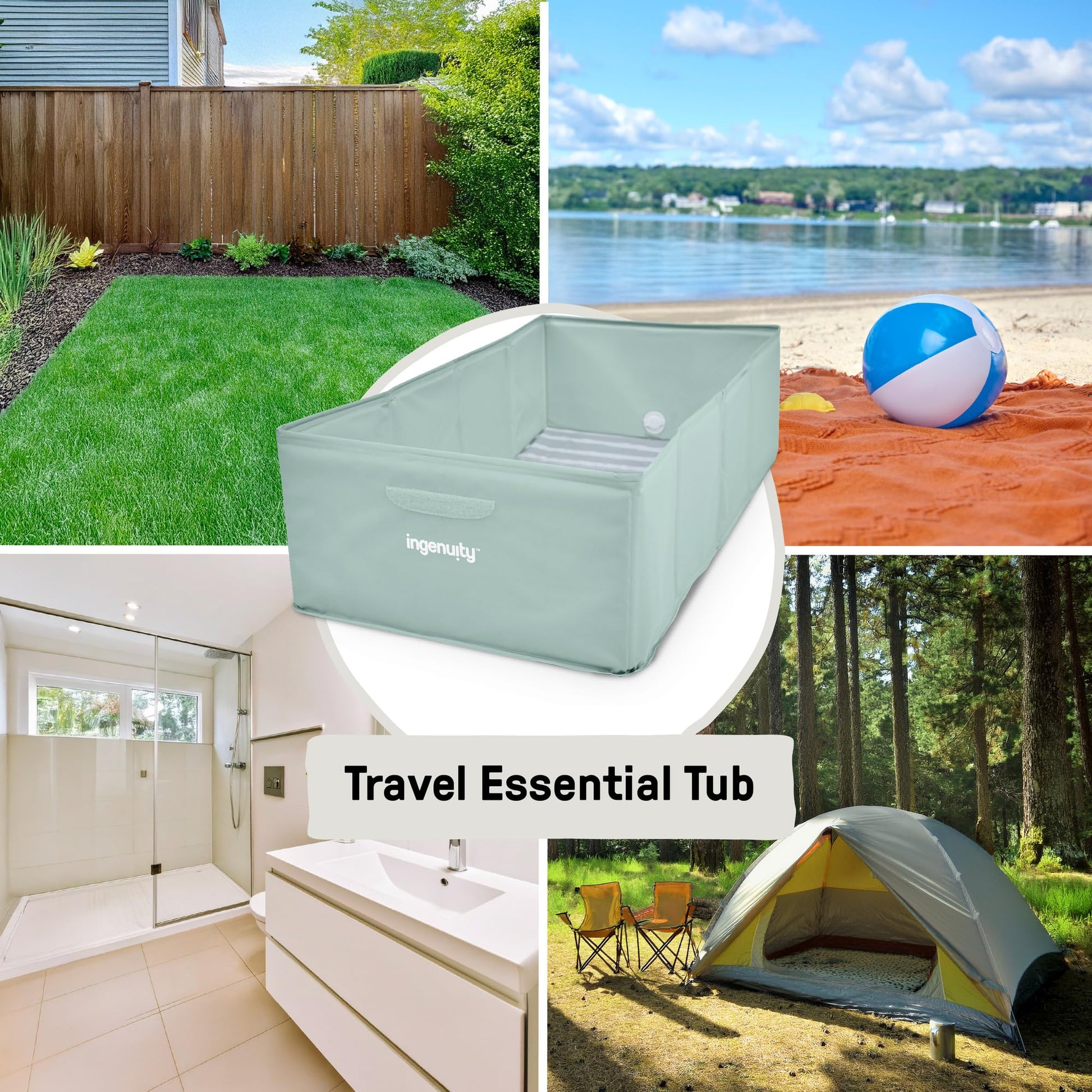 Ingenuity TuckAway - Tina de baño, bañera portátil para bebé, unisex, impermeable, con tapón de vaciado, a partir de 12 meses
