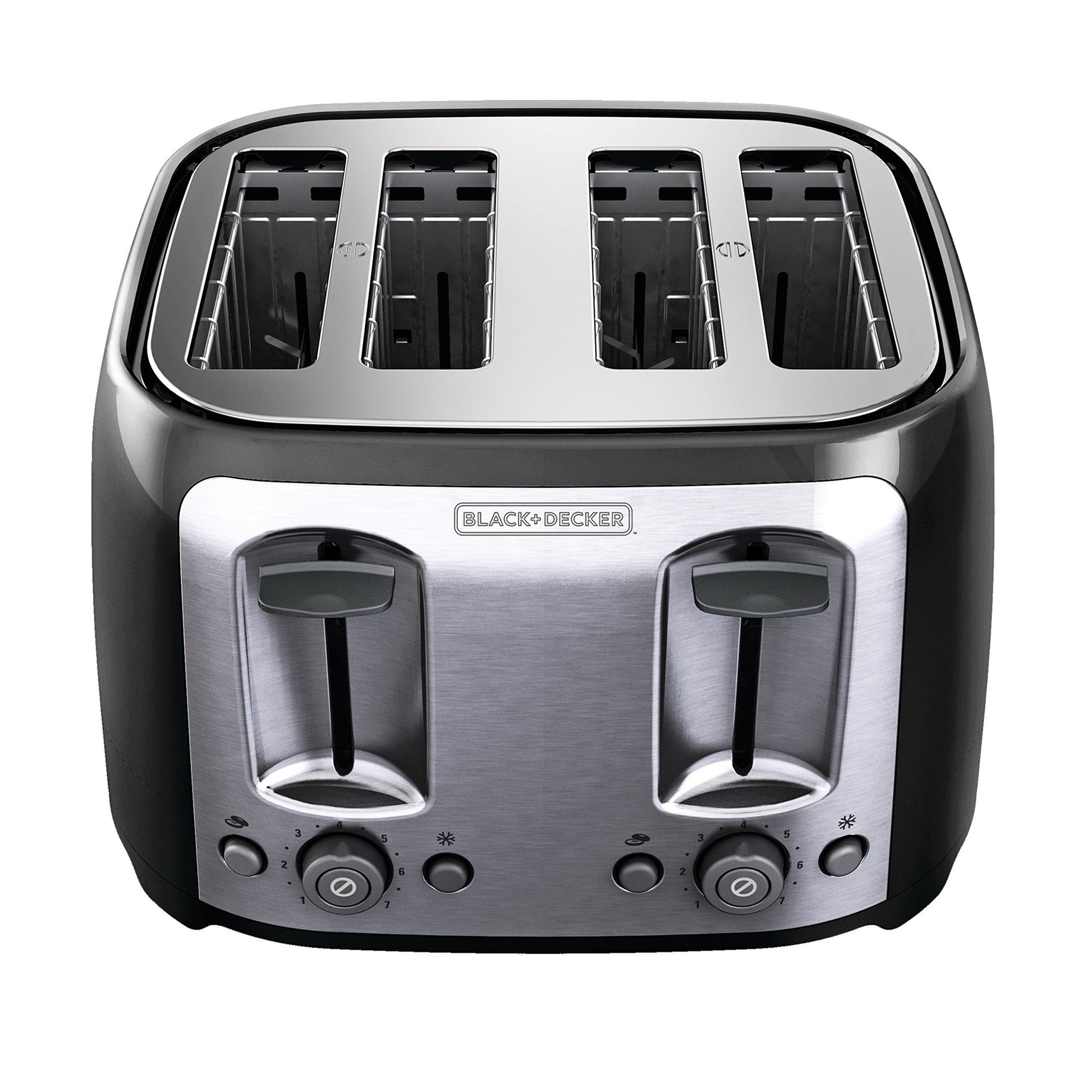 BLACK+DECKER tostador de 4 rebanadas, ranuras extra anchas, 7 ajustes de sombra, 1400 vatios, botones congelados y bagel, selector de sombra tostada, elevación adicional