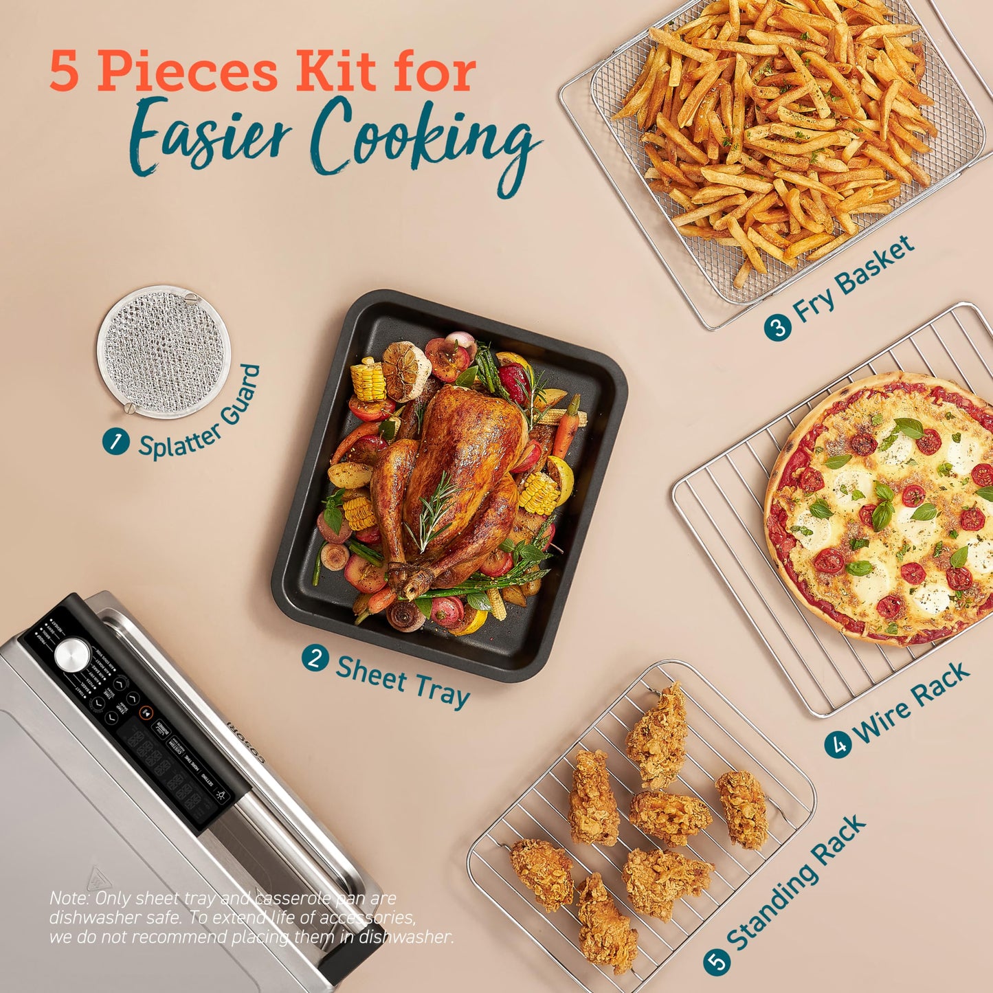 COSORI Combo de horno tostador de cerámica para freidora de aire, elementos calefactores sellados planos 11 en 1 para una fácil limpieza, innovadora función de quemador, 6 accesorios y recetas, 26