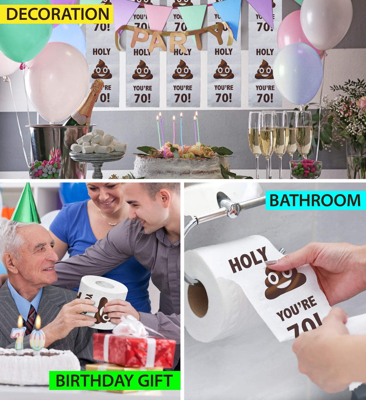 Papel Higiénico Holy Poop Impreso Sorpresa Divertida para Cumpleaños 70